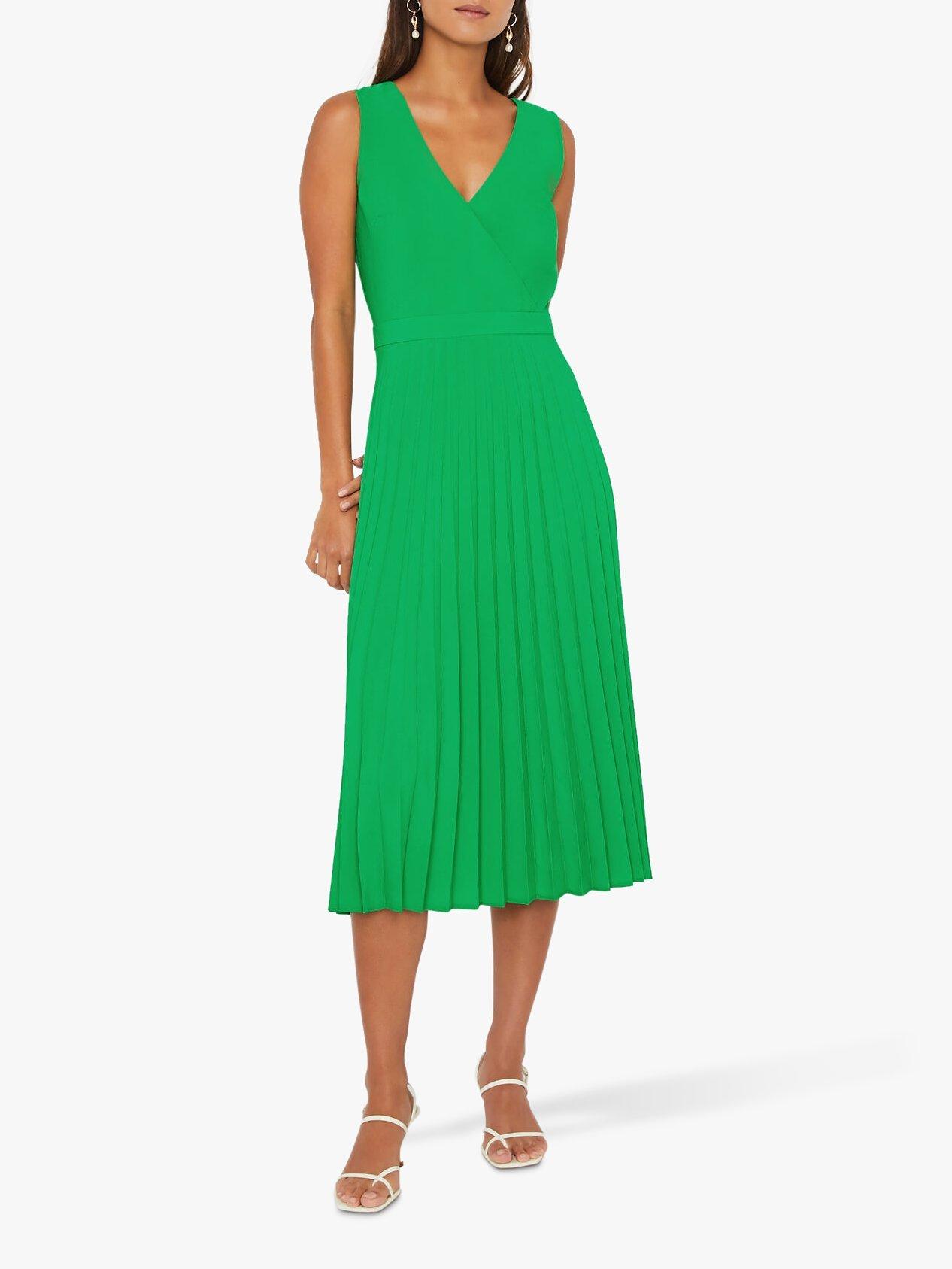 Warehouse Pleated Midi Dress, Bright Green