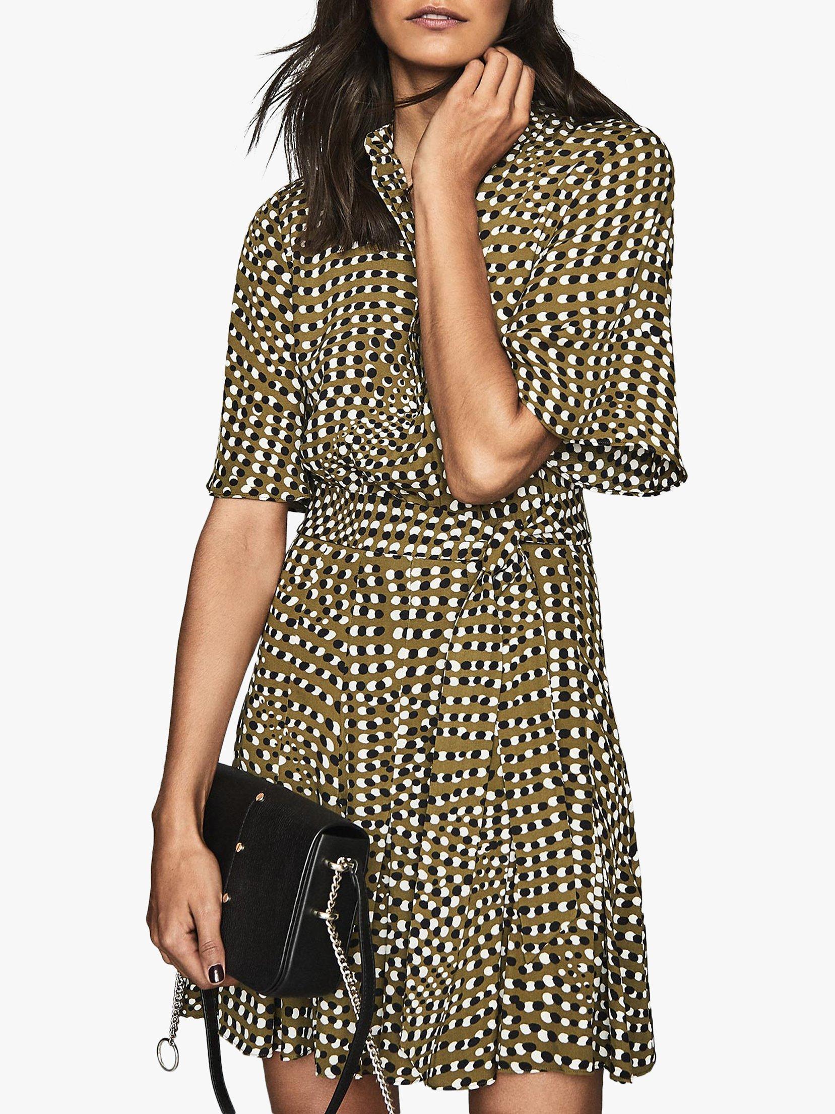 Reiss Ottoline Spot Print Dress, Khaki