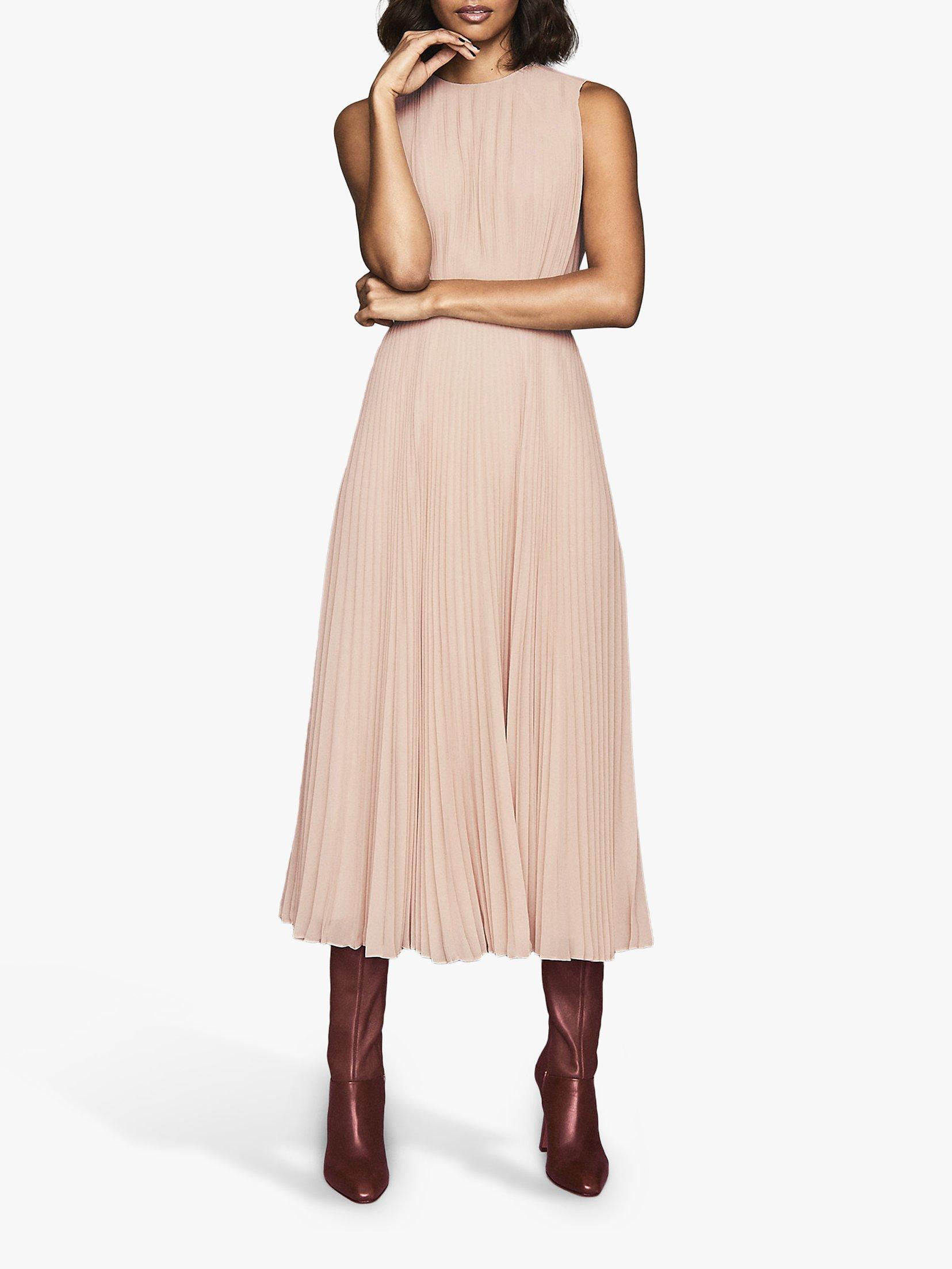 Reiss Pandora Pleated Midi Dress Nude