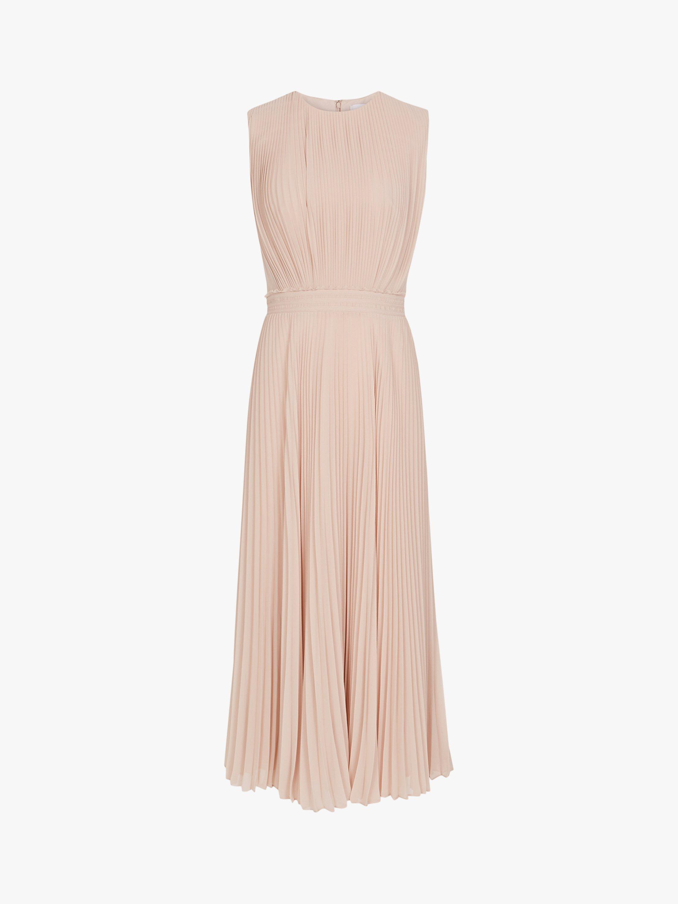 Reiss Pandora Pleated Midi Dress Nude