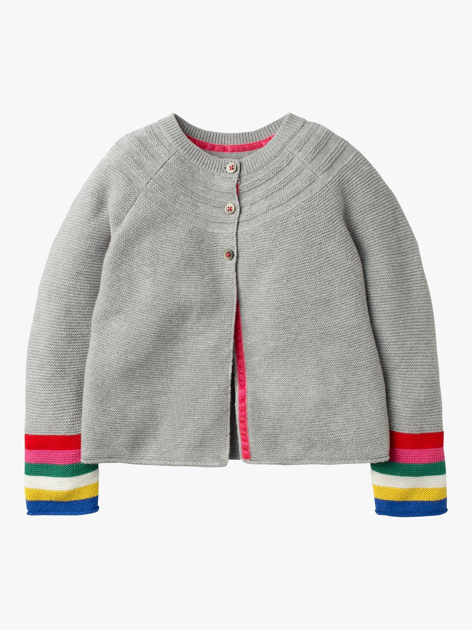 Mini Boden Kids' Everyday Stripe Cashmere Blend Cardigan, Grey Marl 