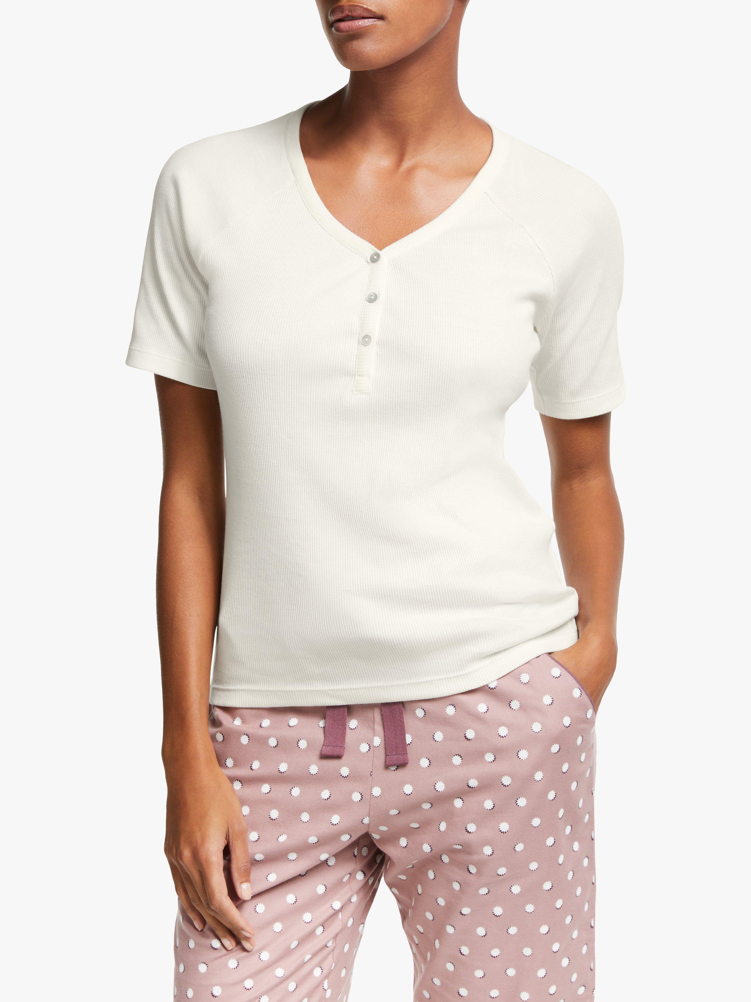 John Lewis & Partners Gigi Cotton Henley Short Sleeve Pyjama Top, Ivory