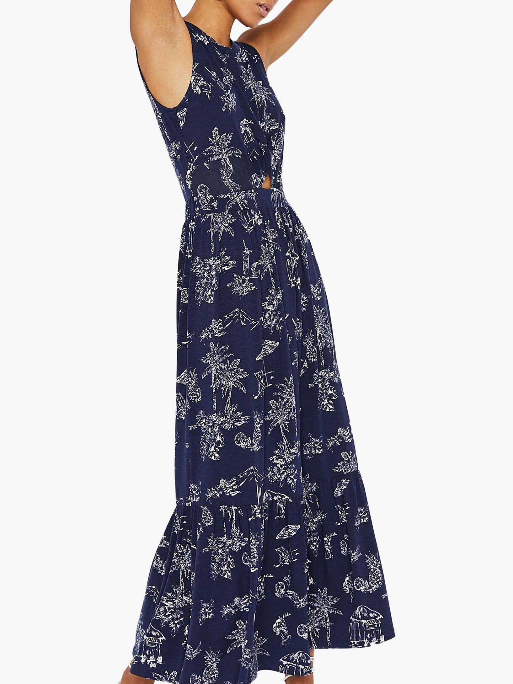 Warehouse Aloha Tiered Maxi Dress, Navy