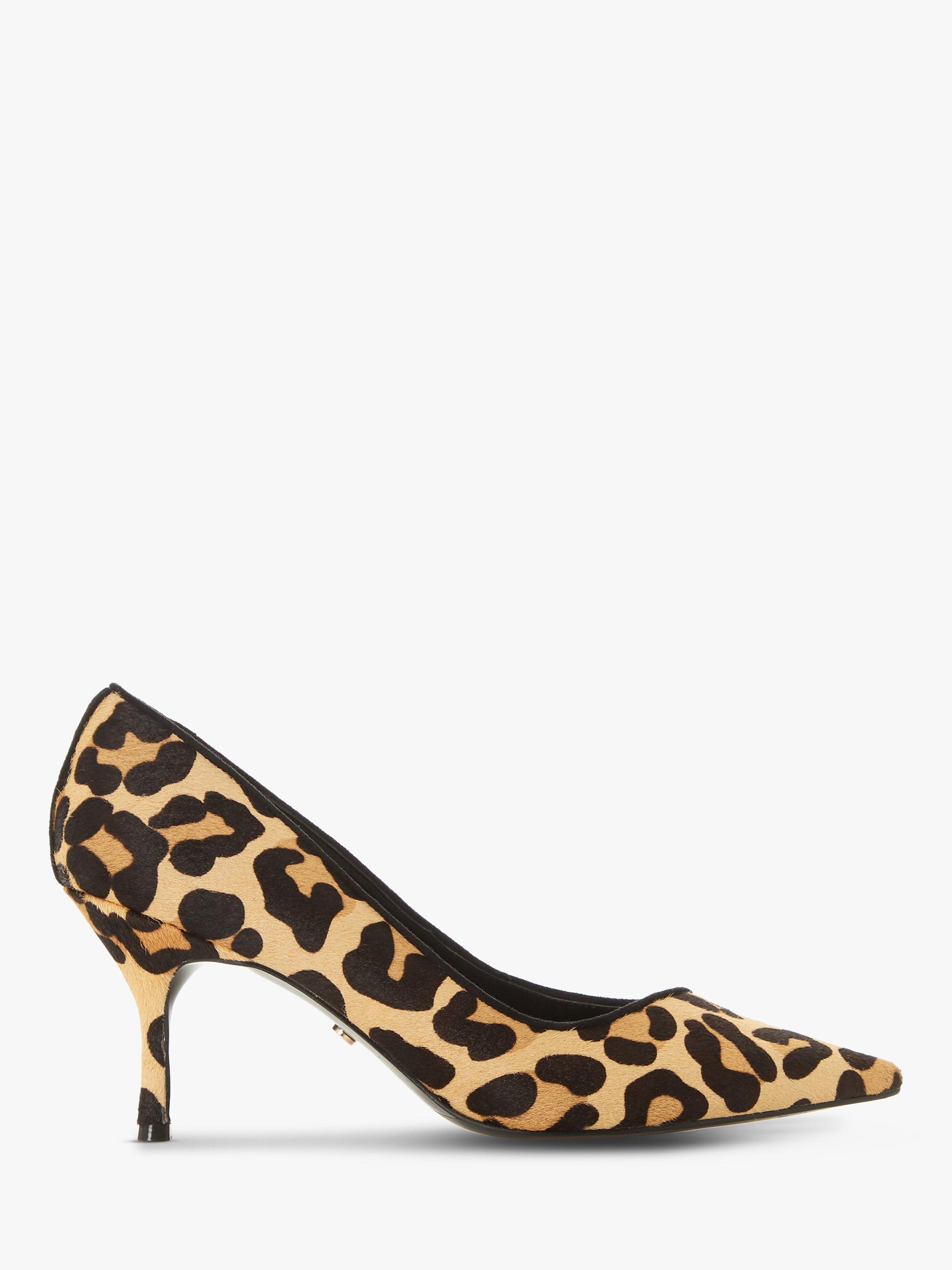 Dune Andres Leather Stiletto Heel Court Shoes Leopard Print