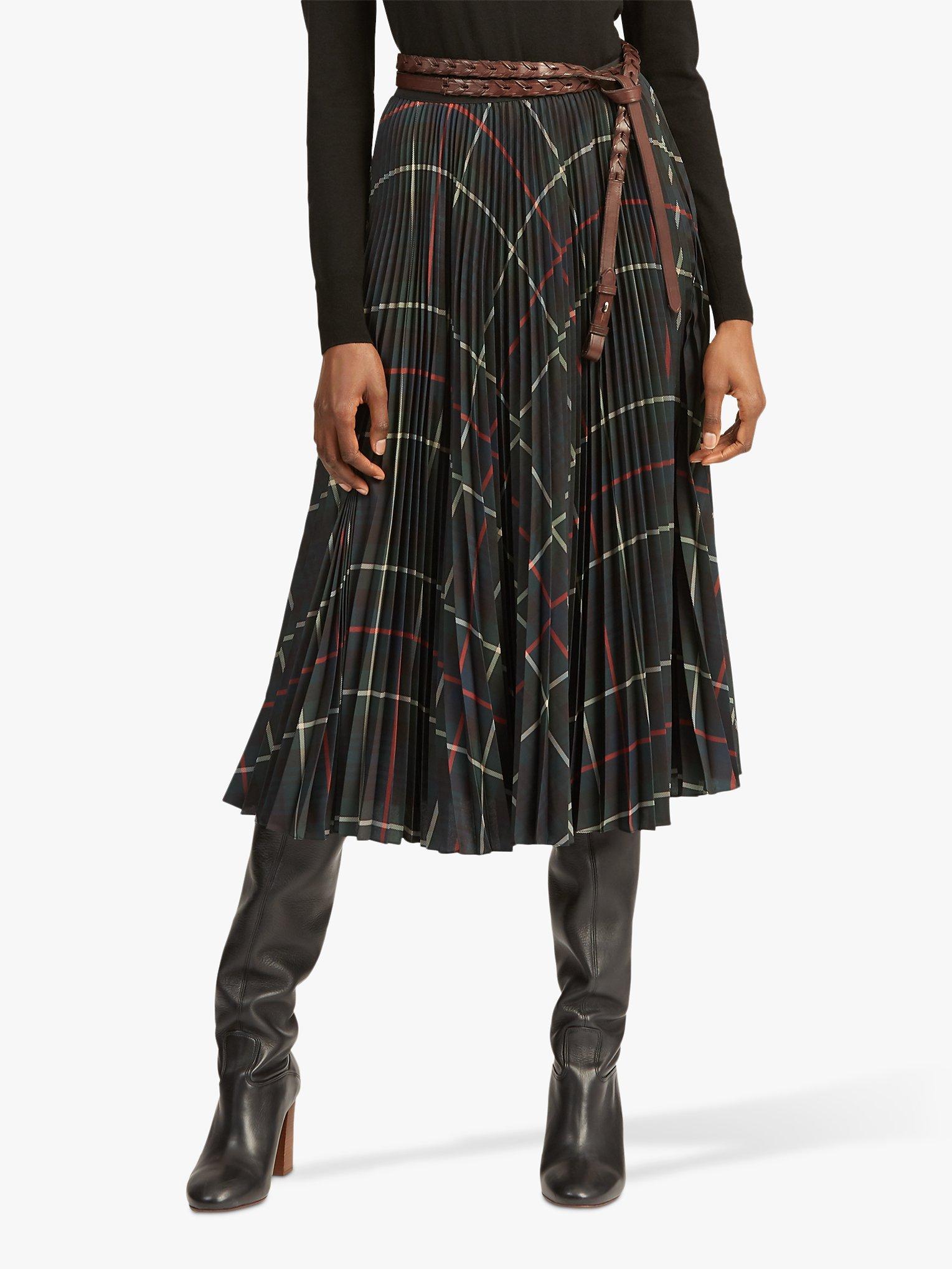 Polo Ralph Lauren Pleated Midi Skirt, Green Tartan