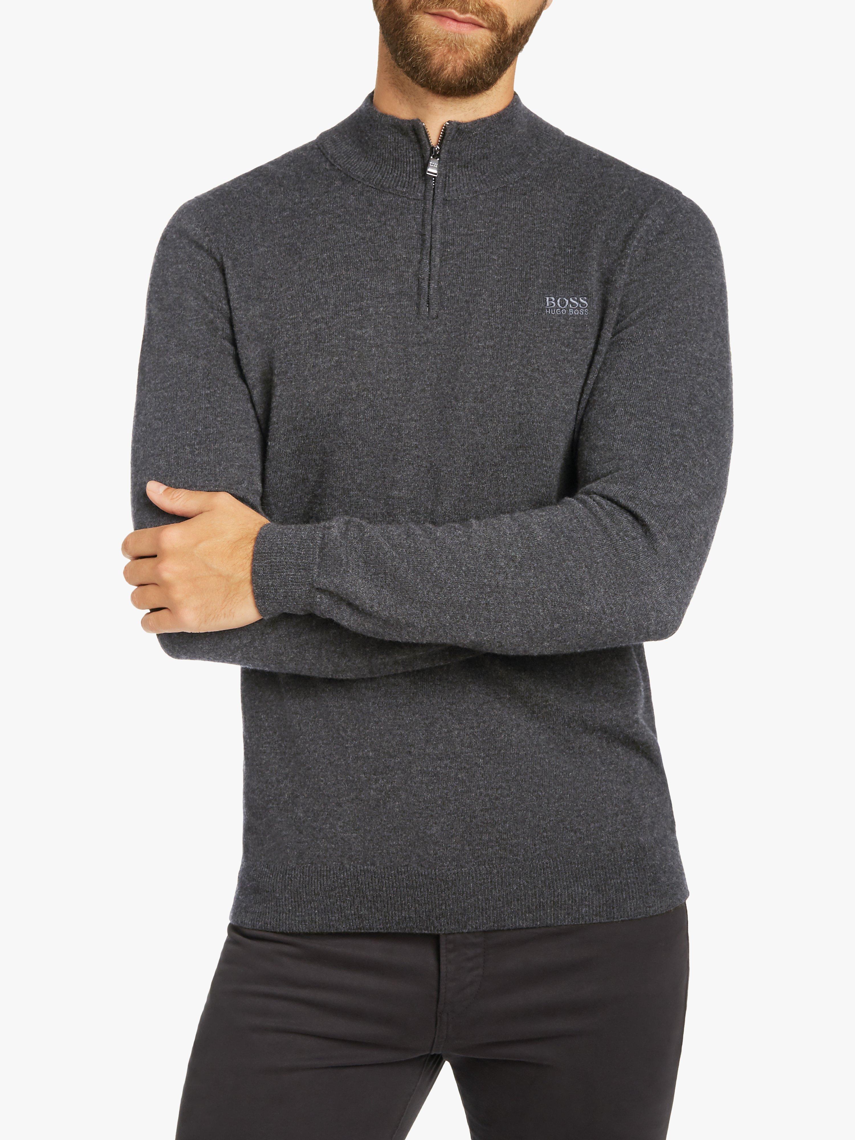 BOSS Barlo Quarter Zip Jumper, Open Grey
