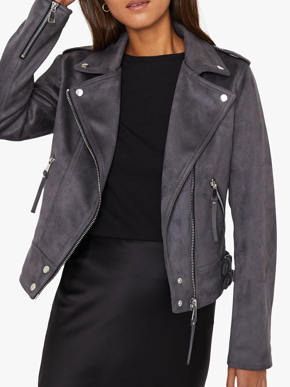 Grey faux suede biker jacket best sale