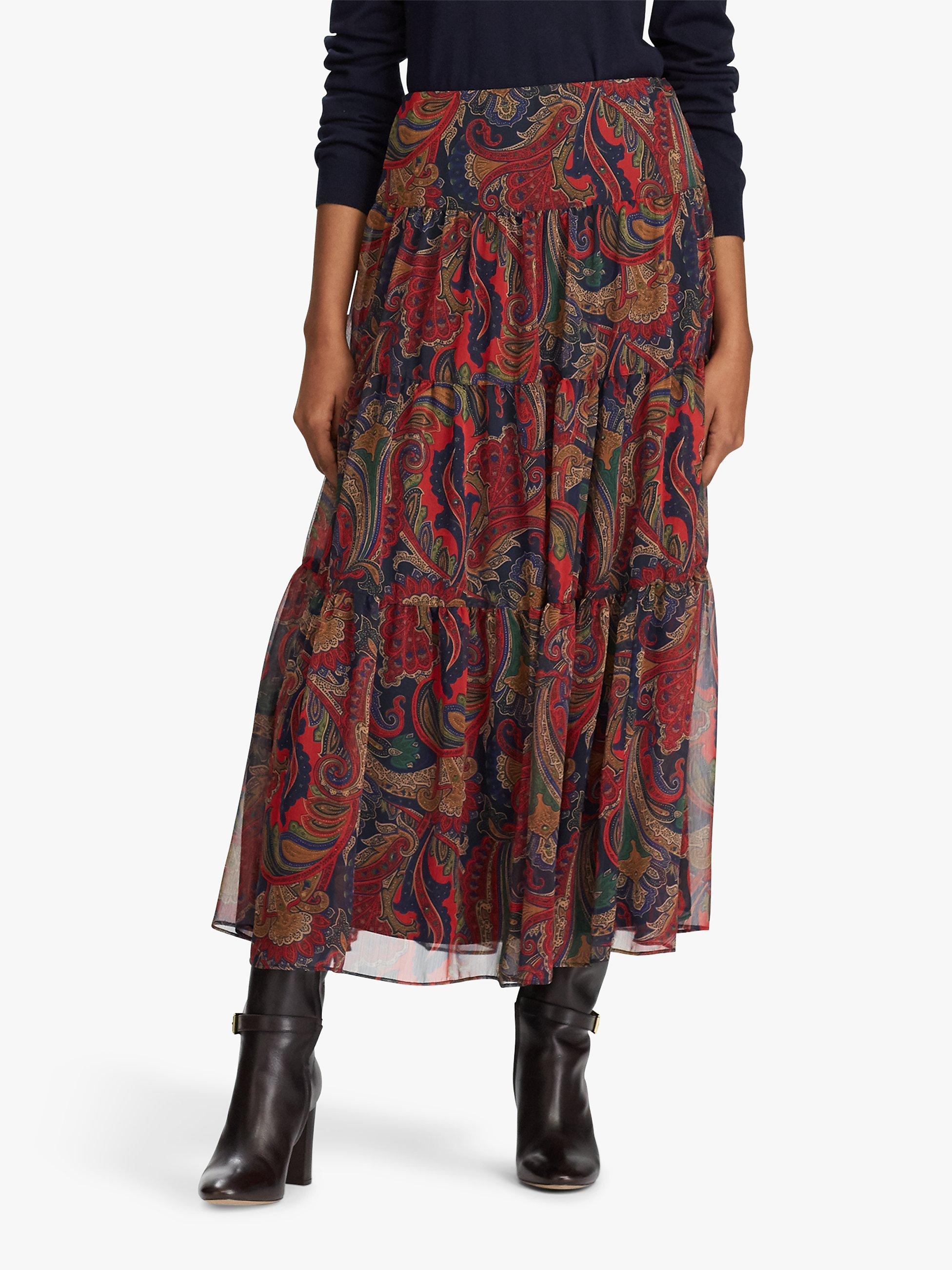 Lauren Ralph Lauren Pauldina Peasant Skirt, Navy/Multi