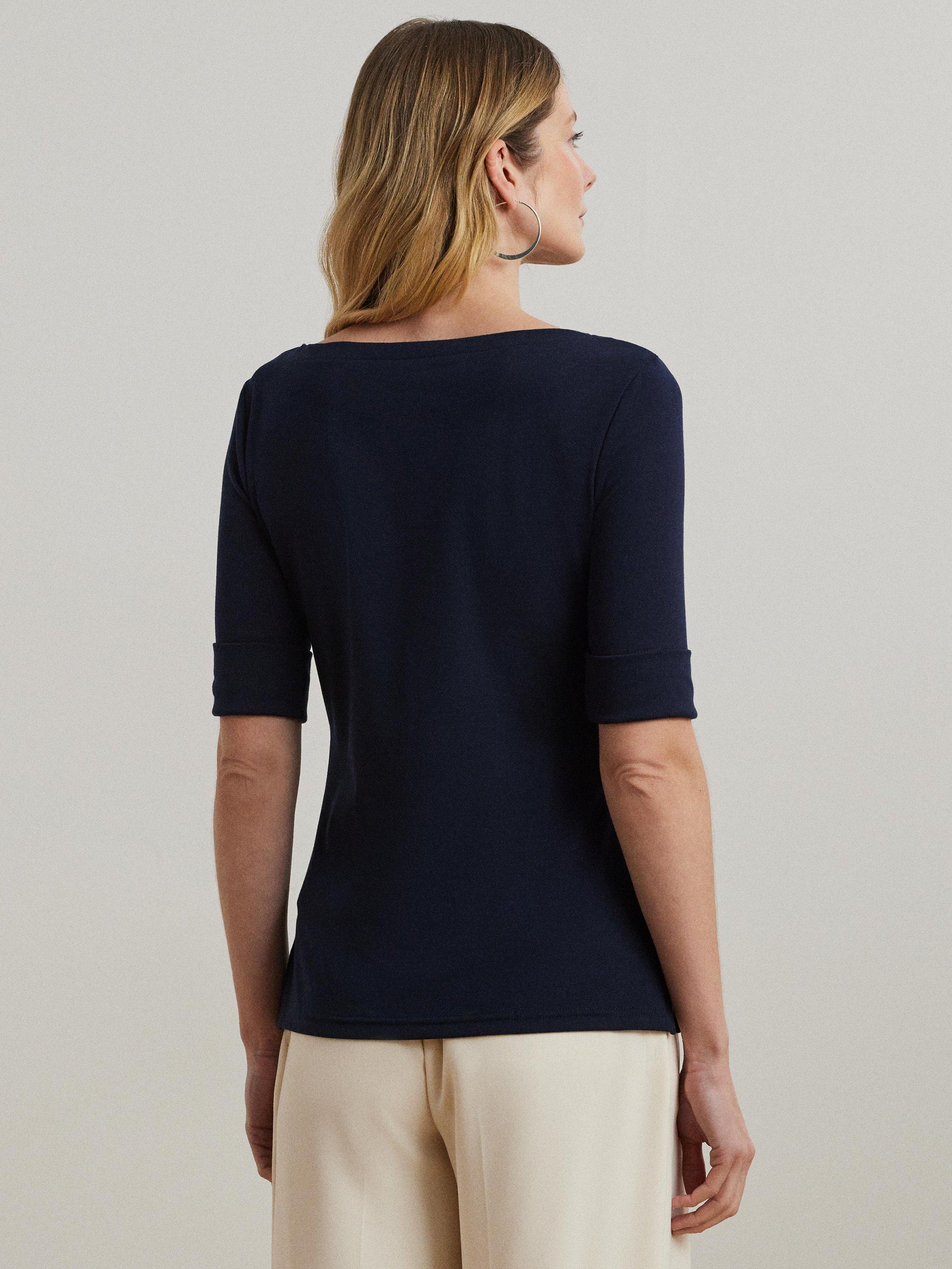 Product image 4 of 7, which shows Lauren Ralph Lauren Judy Boat Neck Top, Lauren Navy, XXS