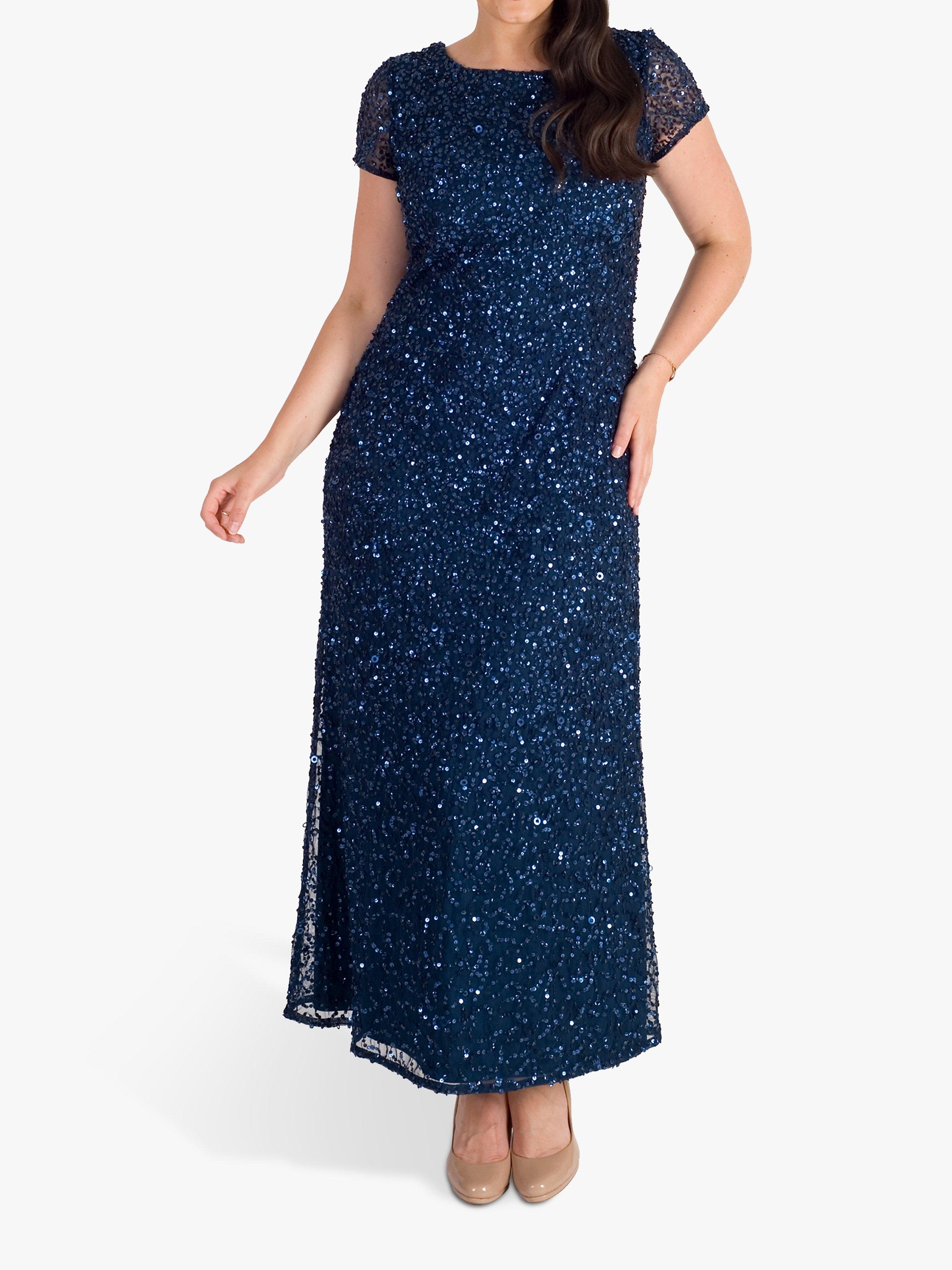 chesca Allover Sequin Short Sleeve Dress, Deep Blue