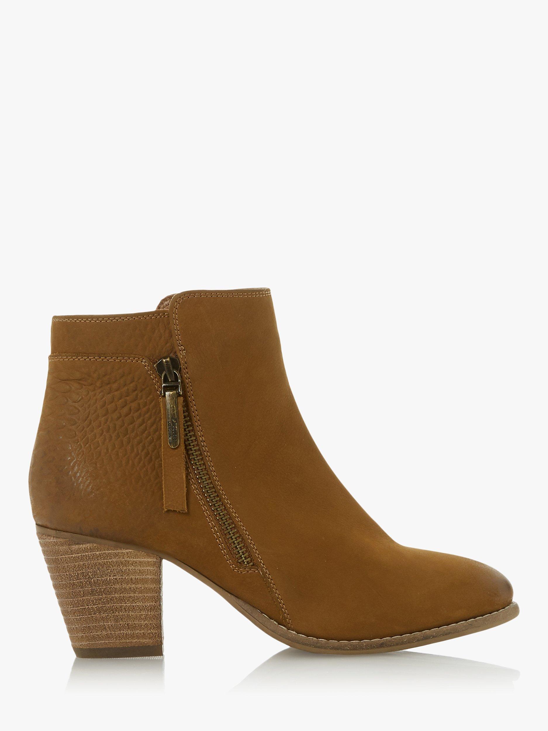 Dune Pontoon Wide Fit Nubuck Stacked Heel Ankle Boots Tan