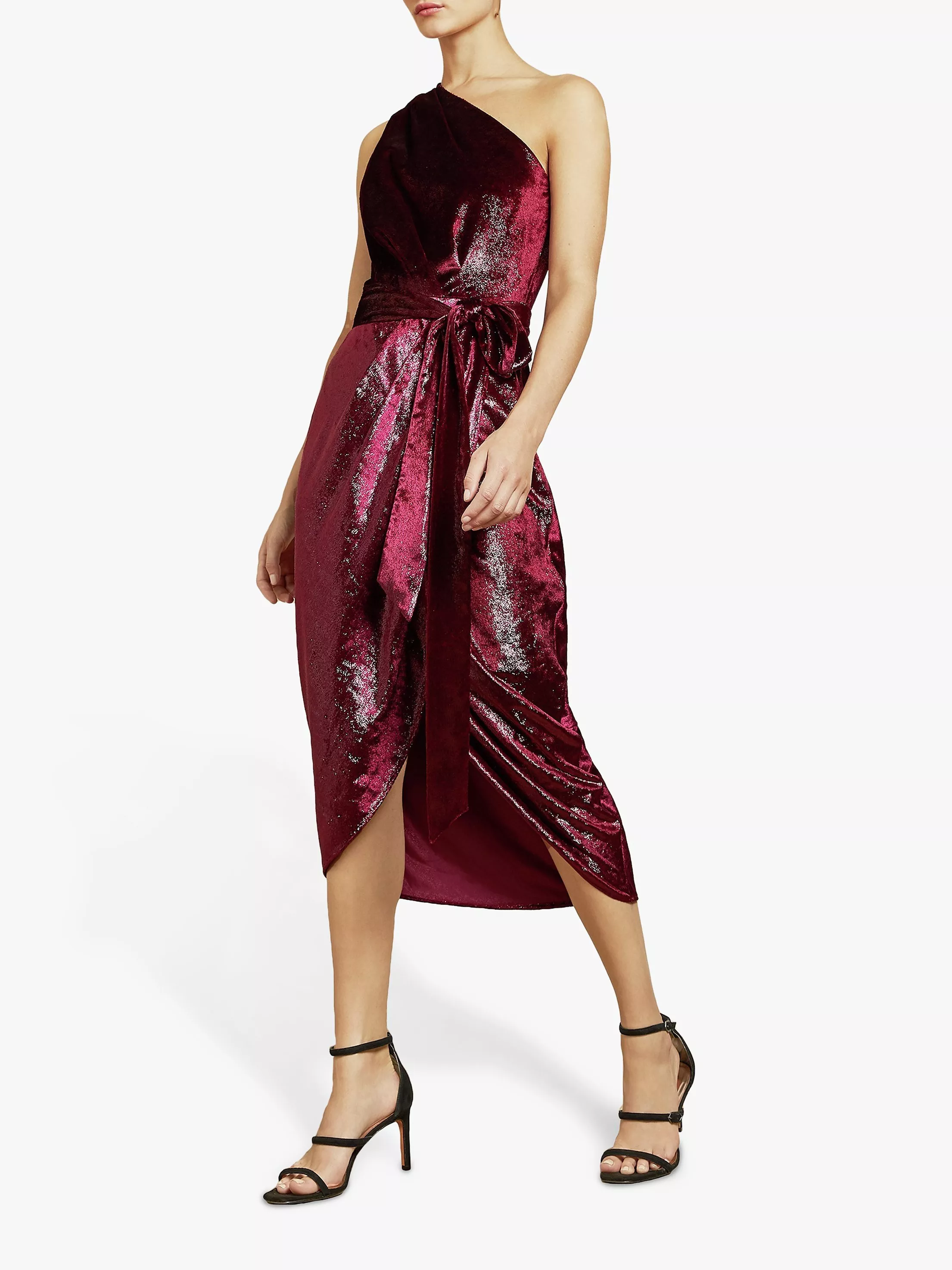 Ted Baker Abinaa Metallic One Shoulder Velvet Midi Dress