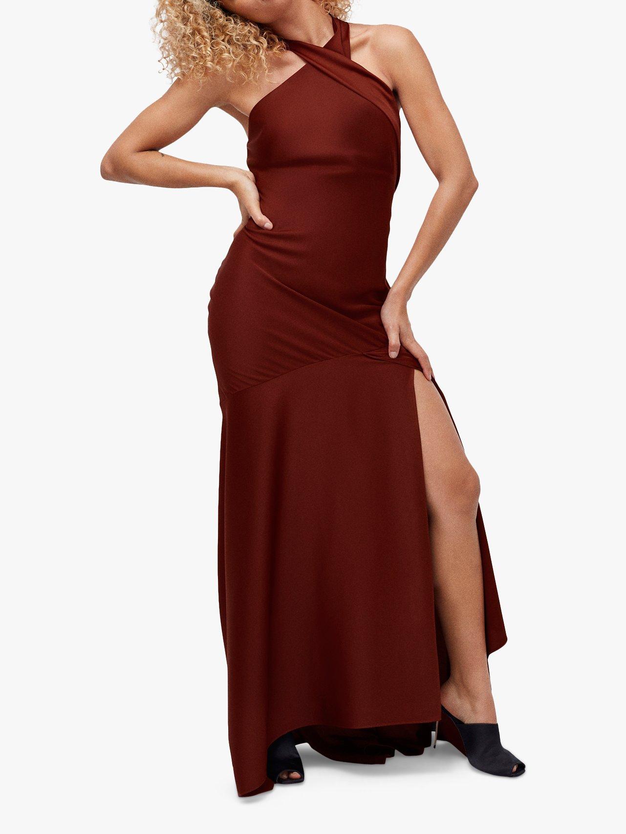 Coast Halter Neck Satin Maxi Dress Russet