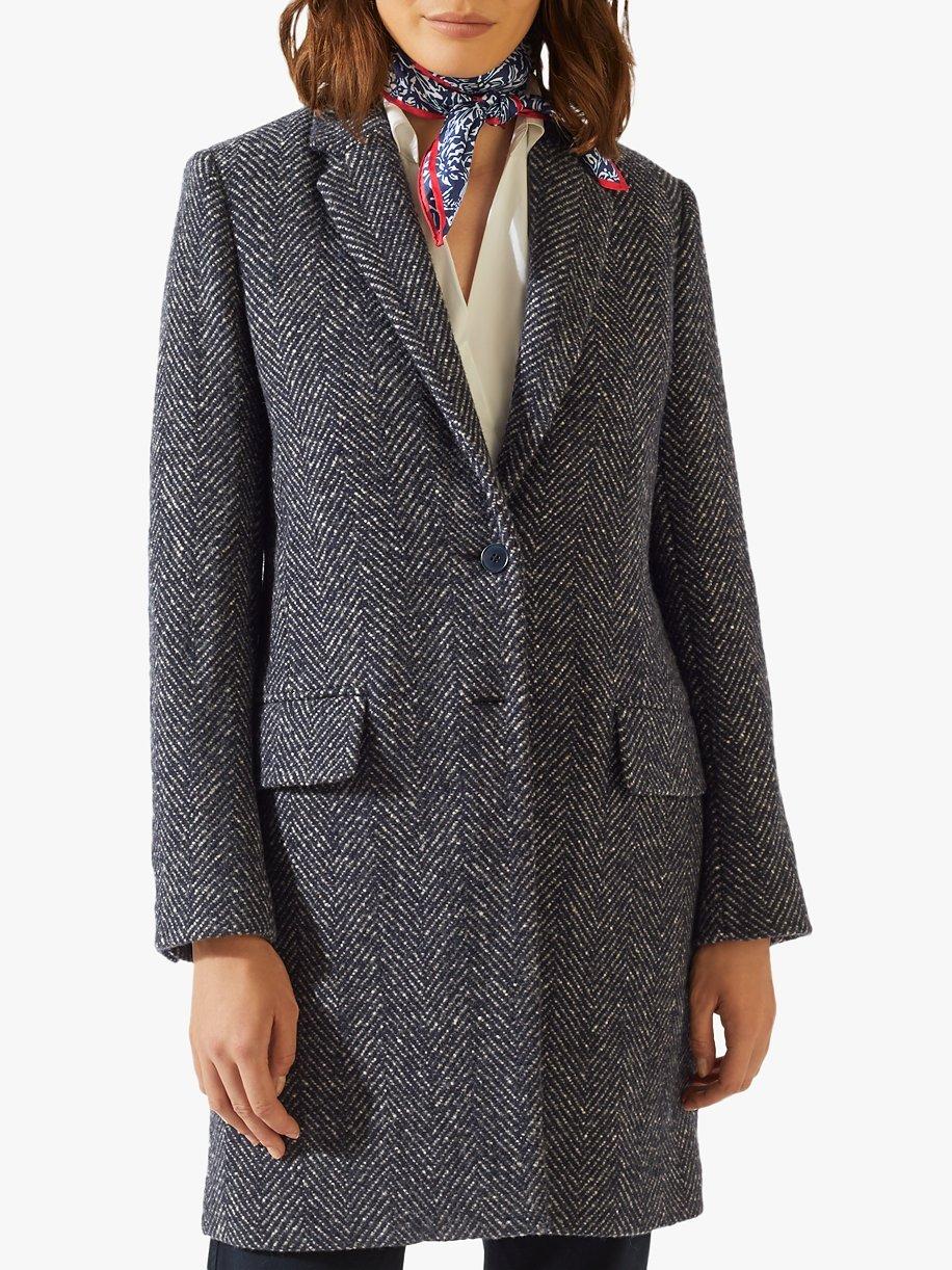 Jigsaw Single Breasted Herringbone City Coat Navy