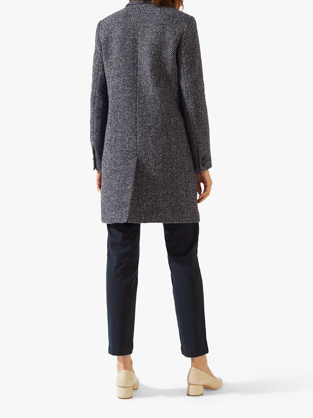 Jigsaw Single Breasted Herringbone City Coat Navy