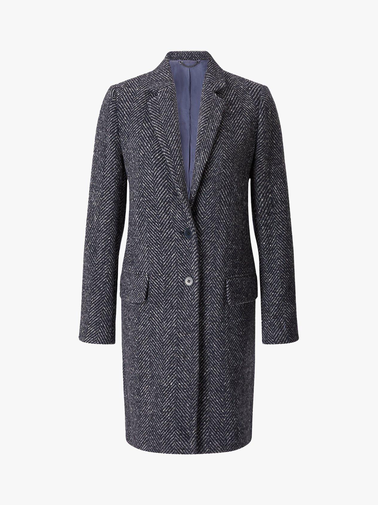 Jigsaw Single Breasted Herringbone City Coat Navy