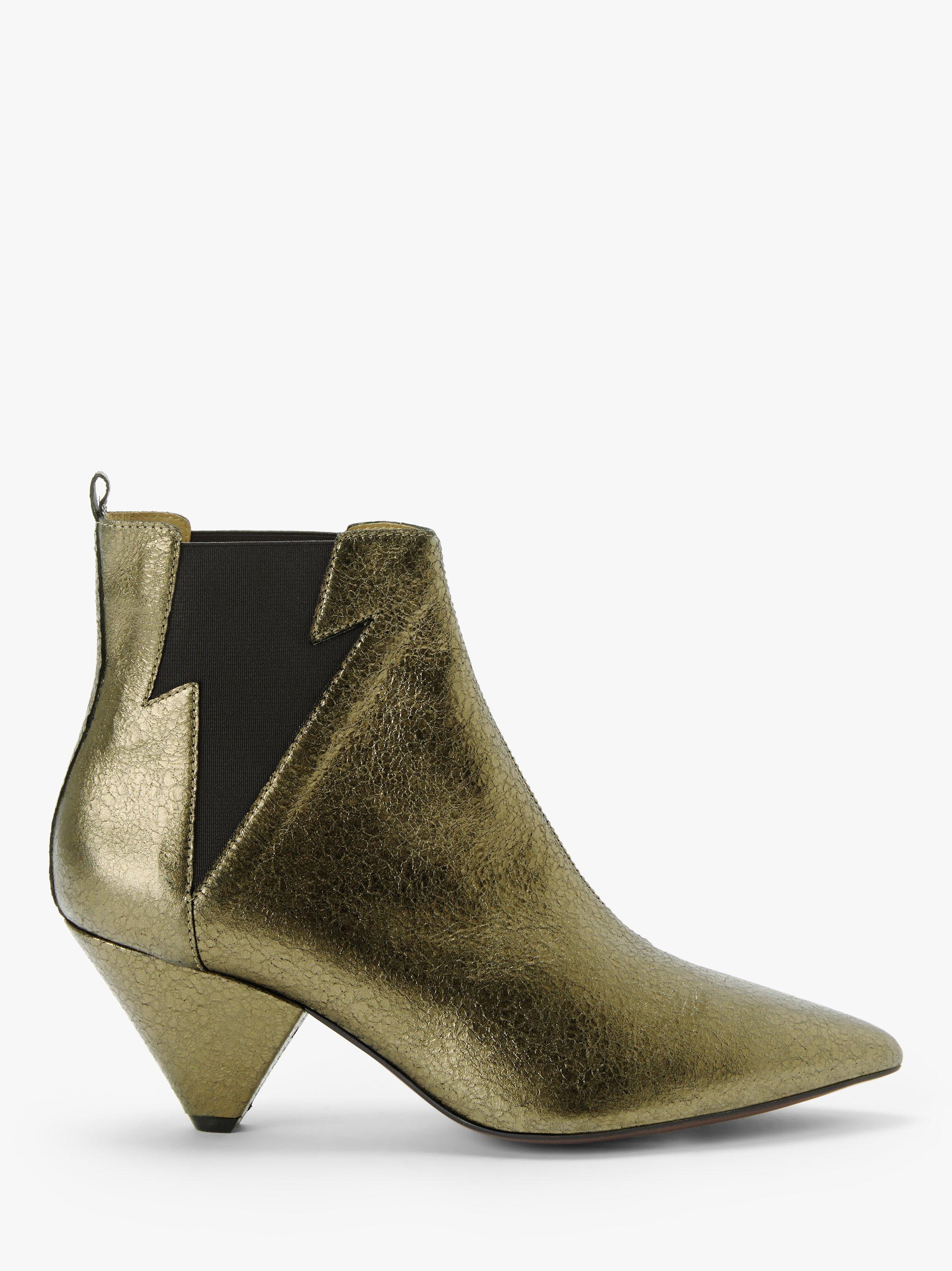 AND OR Robbin Leather Lightning Bolt Ankle Boots Gold