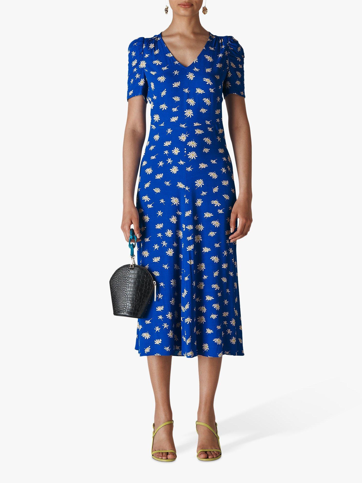 Whistles Scattered Daisy Print Midi Dress, Blue/Multi