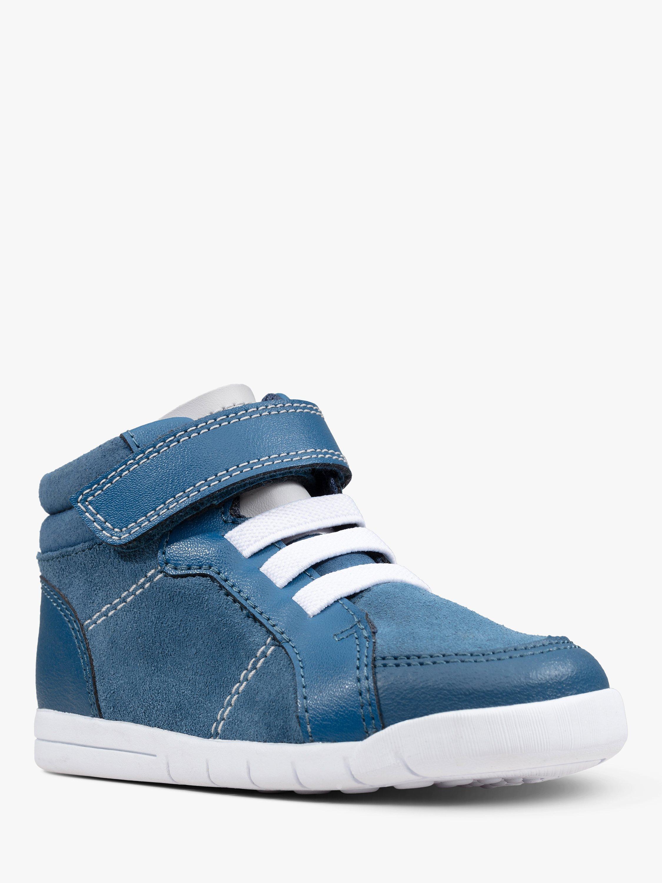 Product image 2 of 7, which shows Clarks Junior Emery Beat Suede Riptape Shoes, Blue, 4H Jnr
