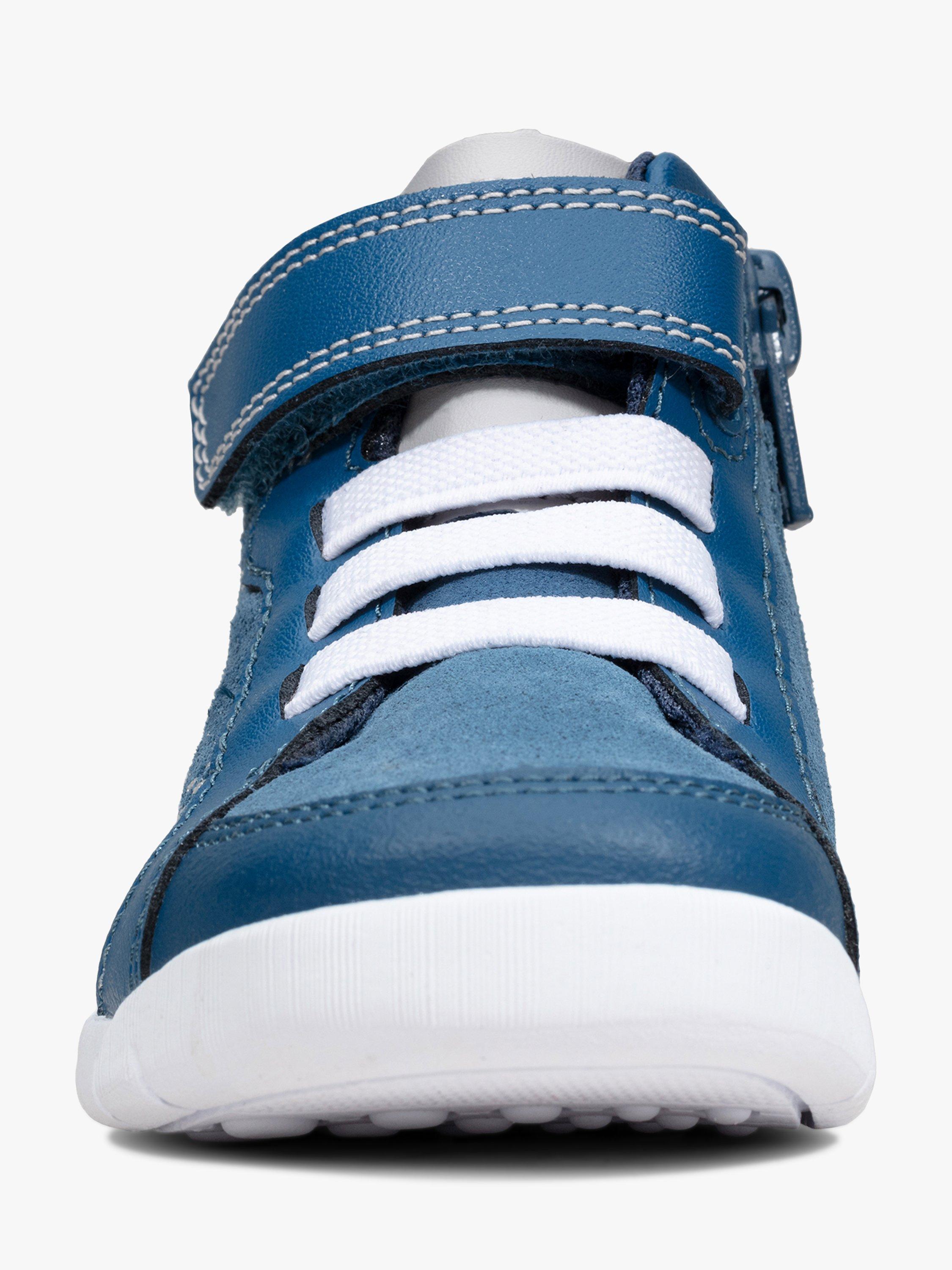 Product image 3 of 7, which shows Clarks Junior Emery Beat Suede Riptape Shoes, Blue, 4H Jnr
