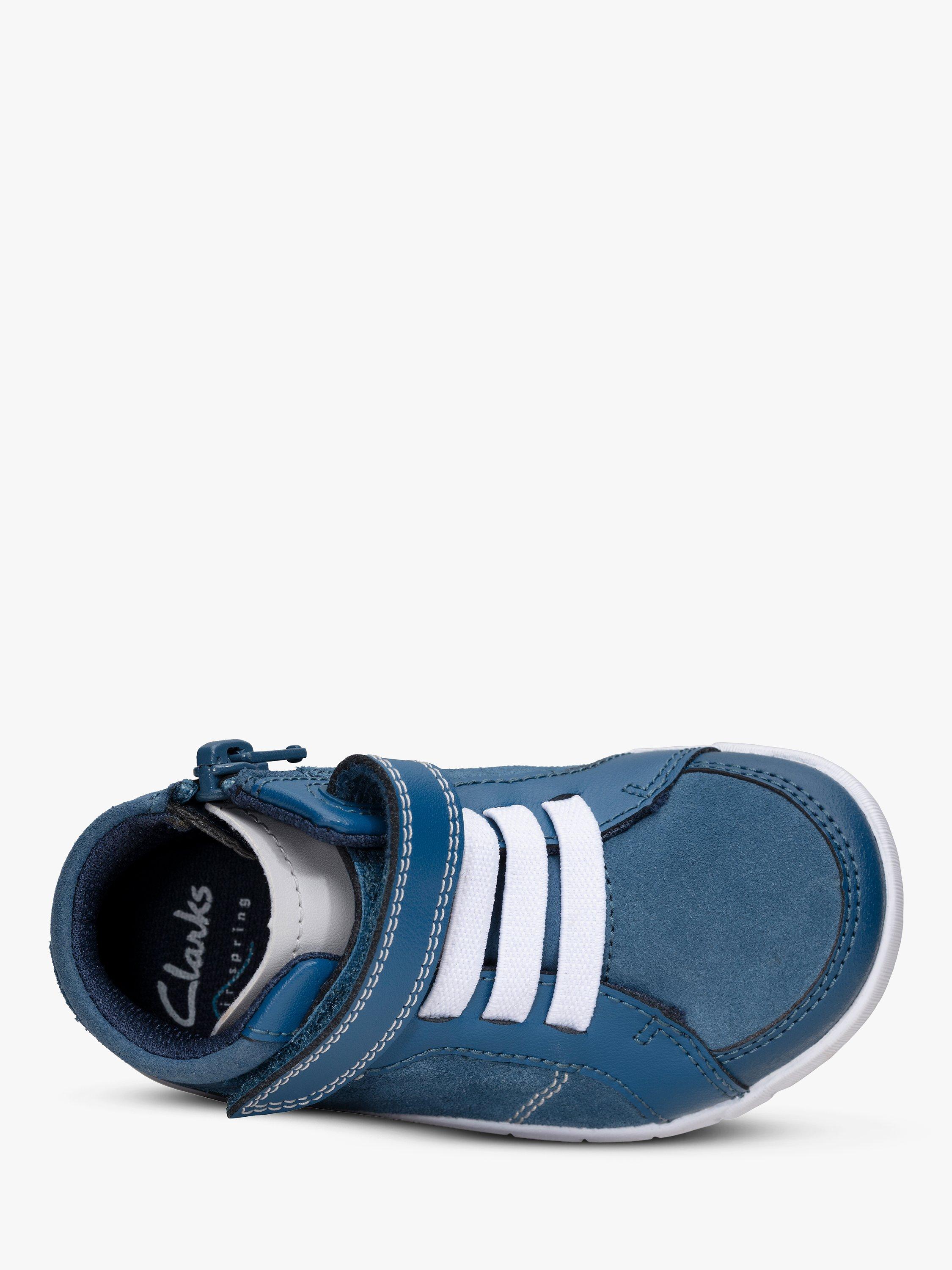 Product image 6 of 7, which shows Clarks Junior Emery Beat Suede Riptape Shoes, Blue, 4H Jnr