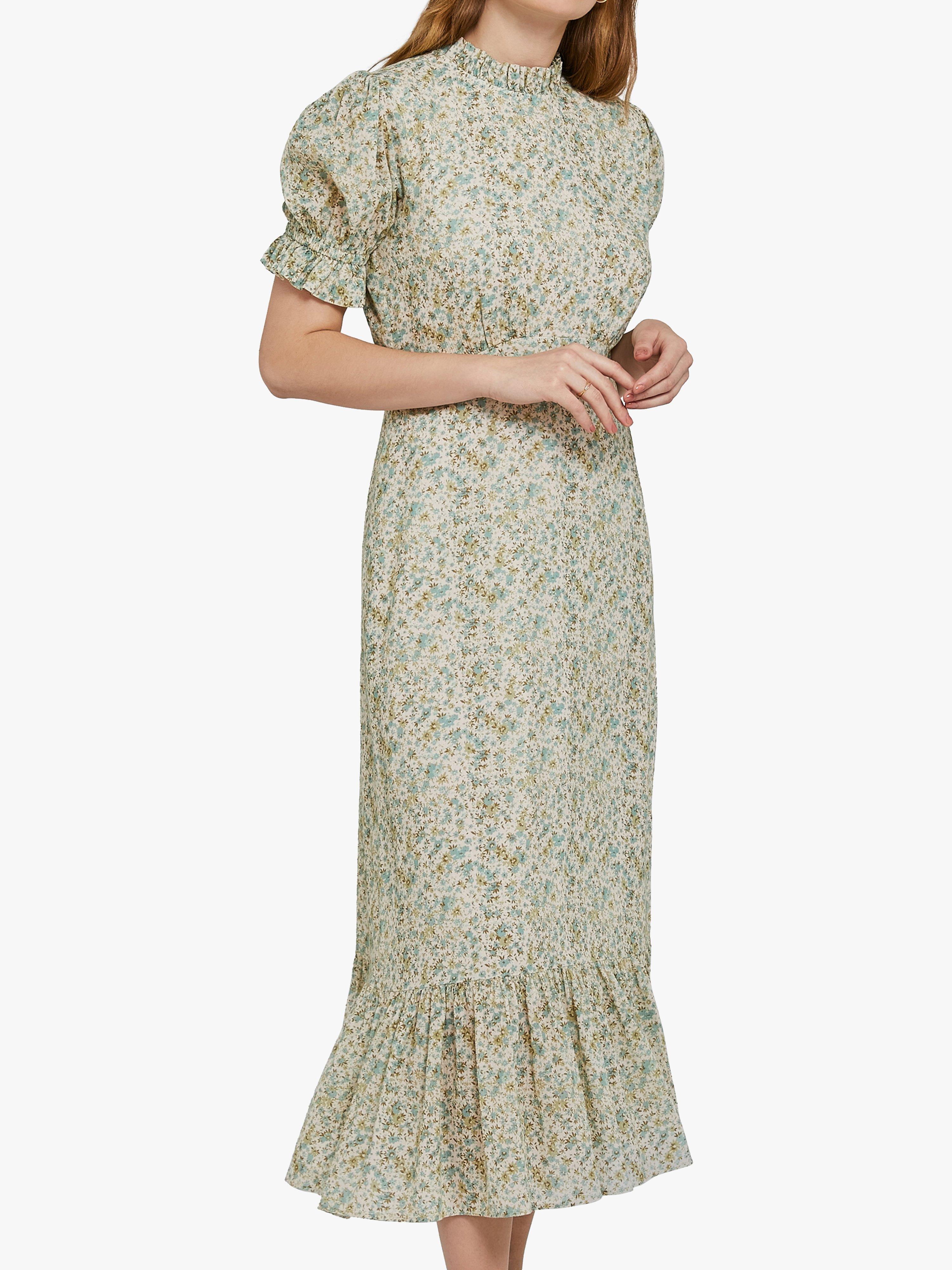 Ghost Solene Ruffle Trim Floral Midi Cotton Dress, Multi