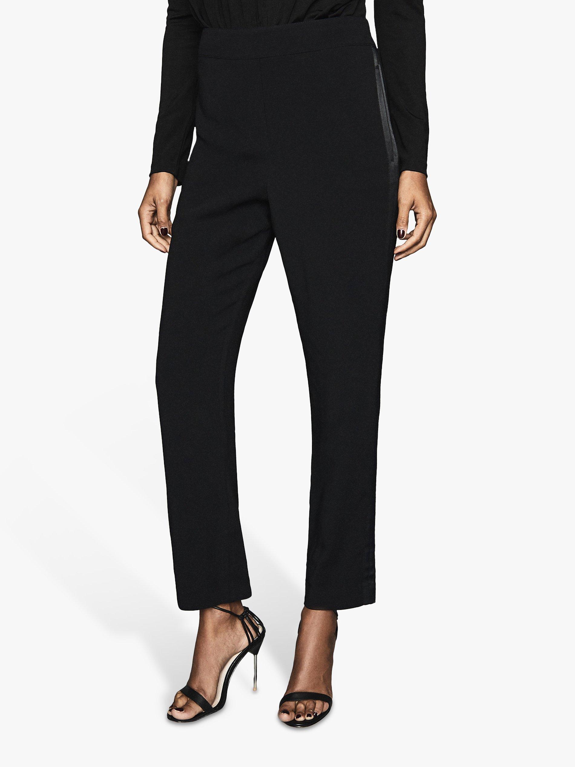 Reiss Jess Satin Trim Pull On Slim Trousers, Black