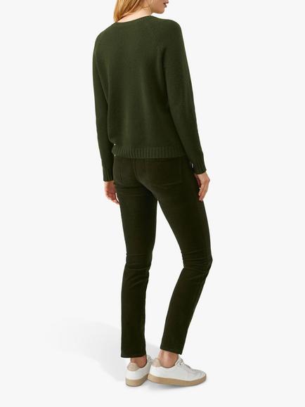 Pure Collection Washed Velvet Jeans - view 2, Rich Olive