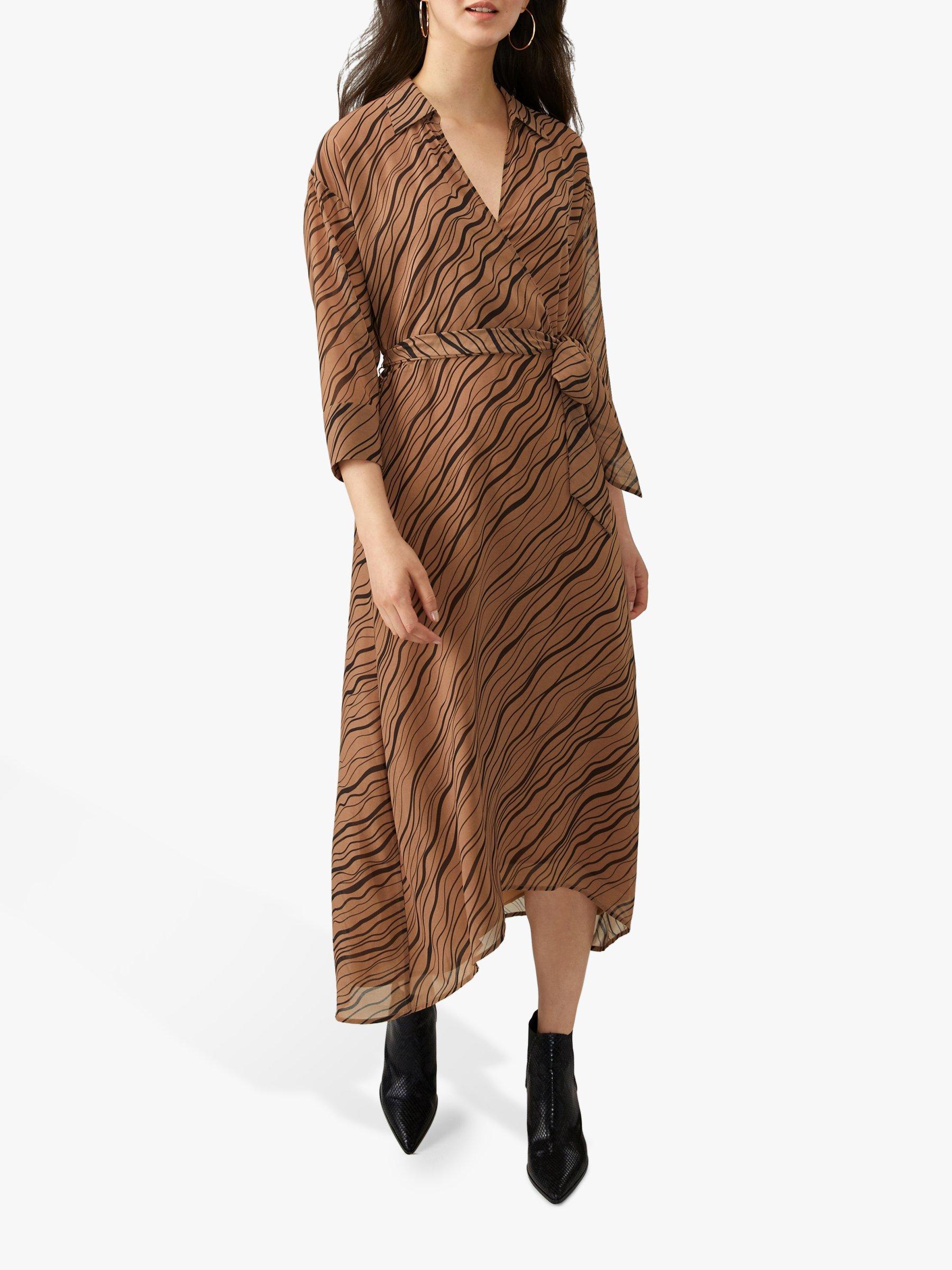 Product image 1 of 3, which shows Pure Collection Zebra Print Midi Dress, Zebra Stripe, 14