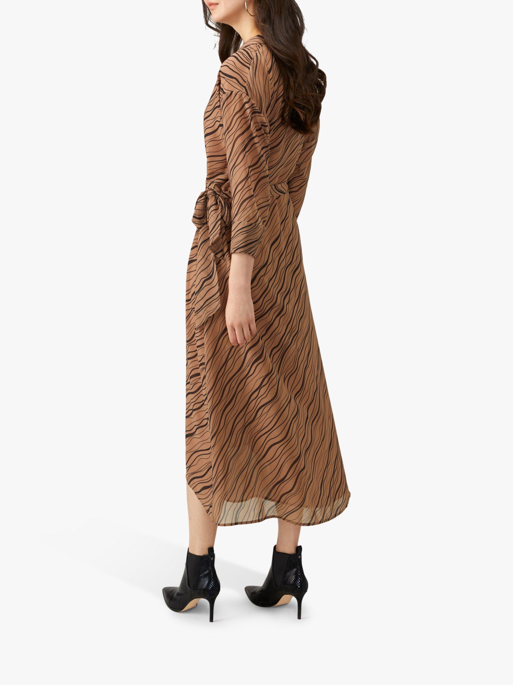 Product image 2 of 3, which shows Pure Collection Zebra Print Midi Dress, Zebra Stripe, 14