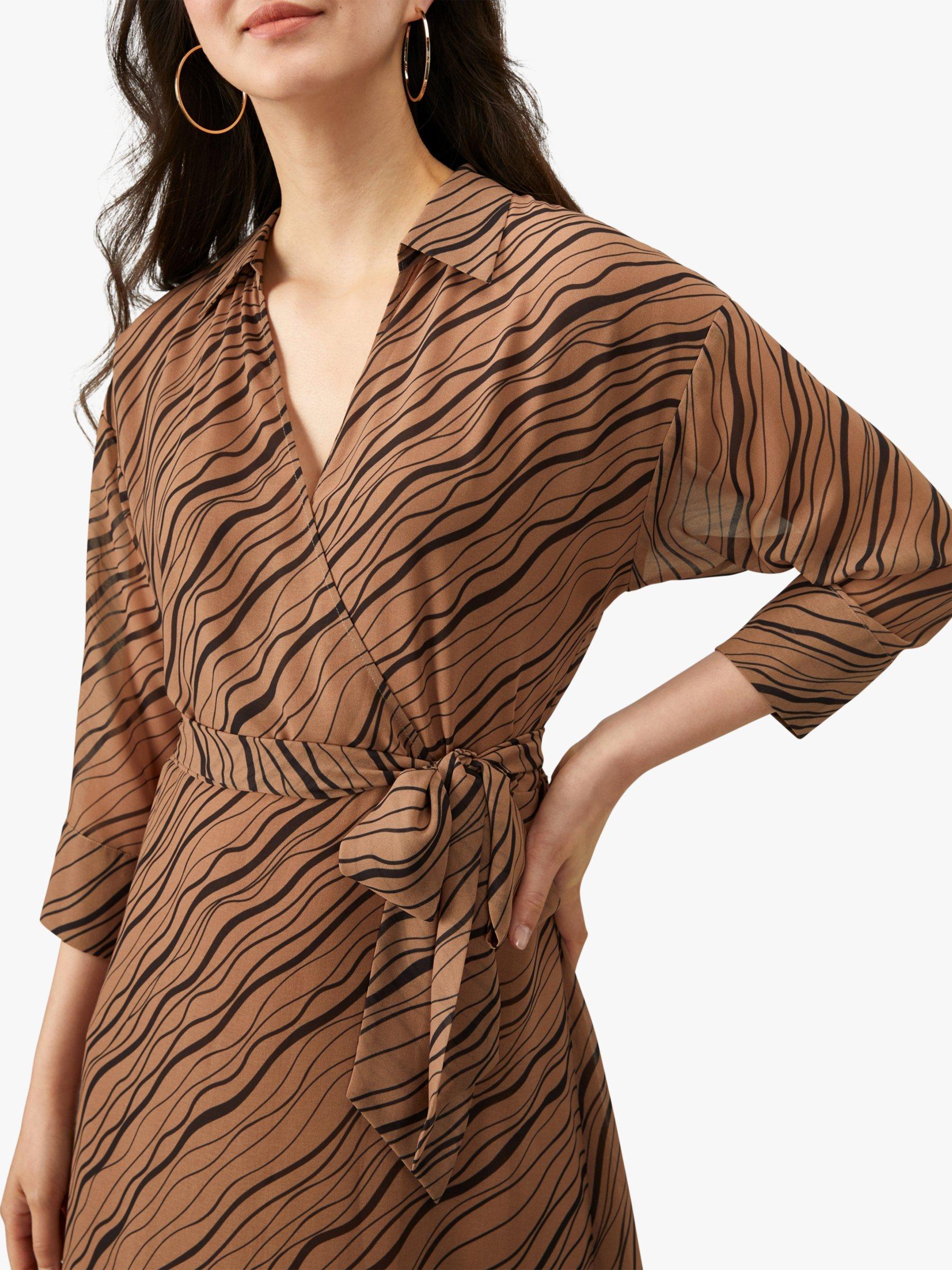 Product image 3 of 3, which shows Pure Collection Zebra Print Midi Dress, Zebra Stripe, 14