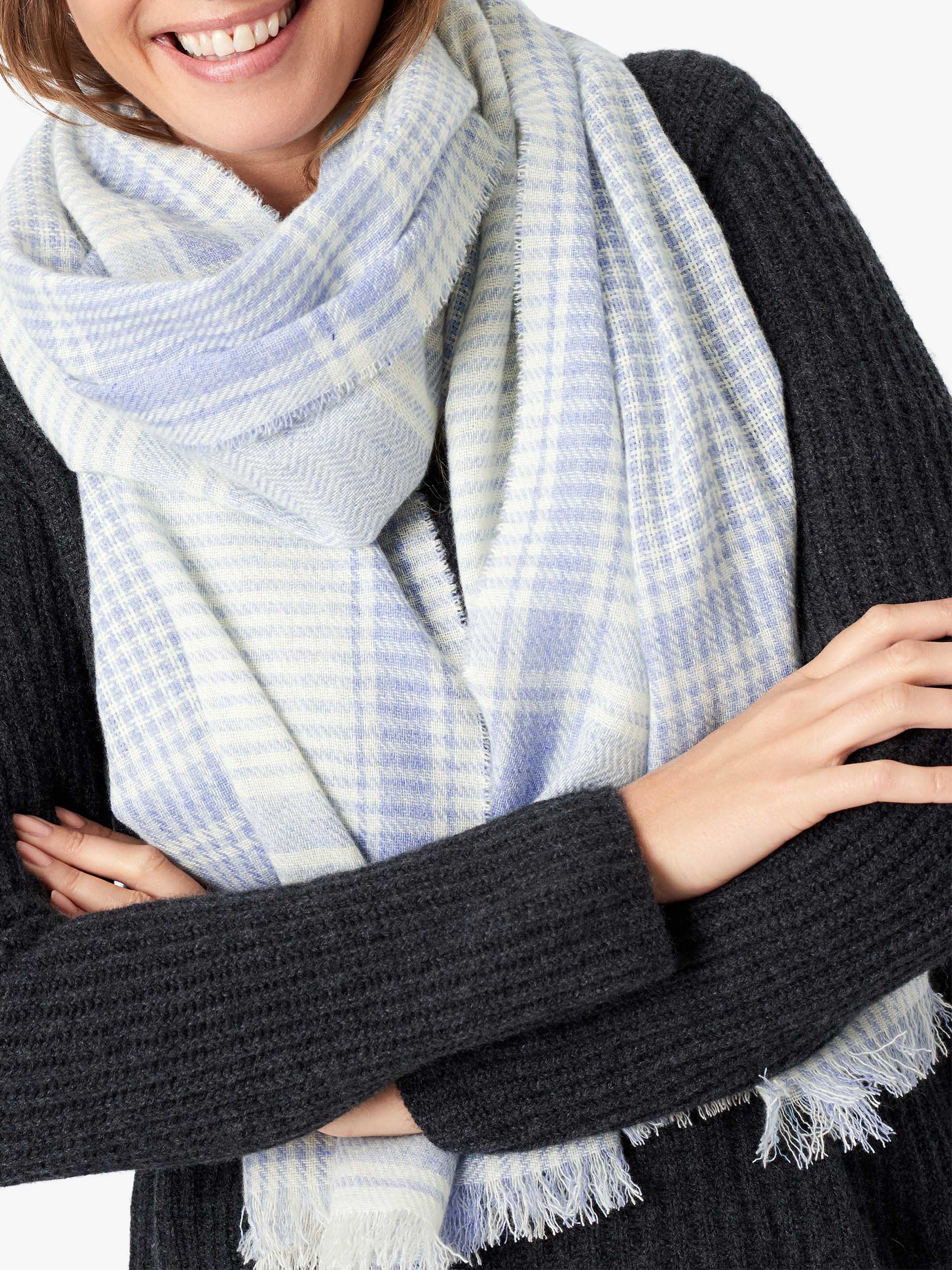 Brora Cashmere Houndstooth Check Stole Scarf, Periwinkle, One Size