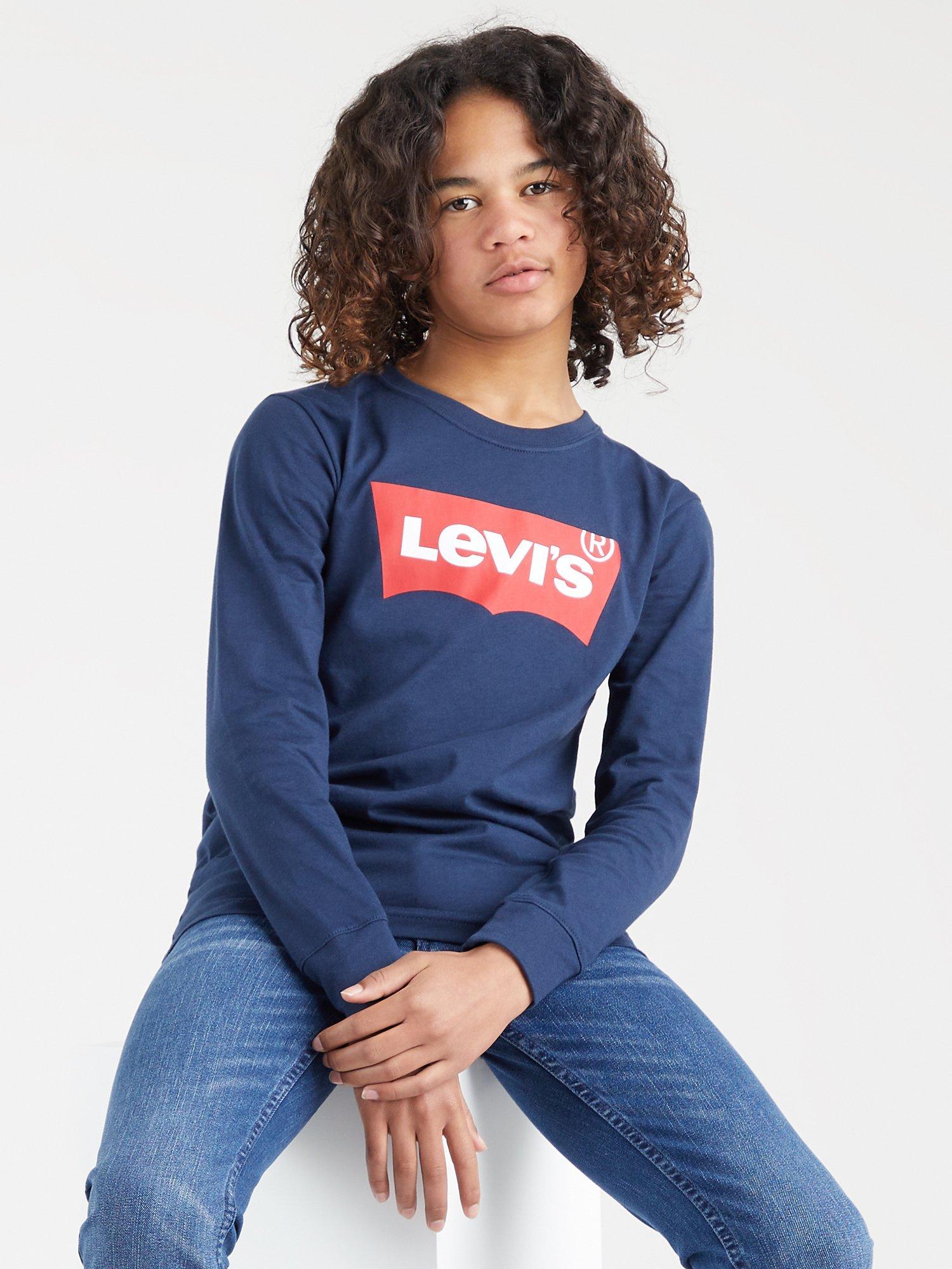 Product image 1 of 5, which shows Levi's Kids' Long Sleeve Bat Logo T-Shirt, Navy, 8 years