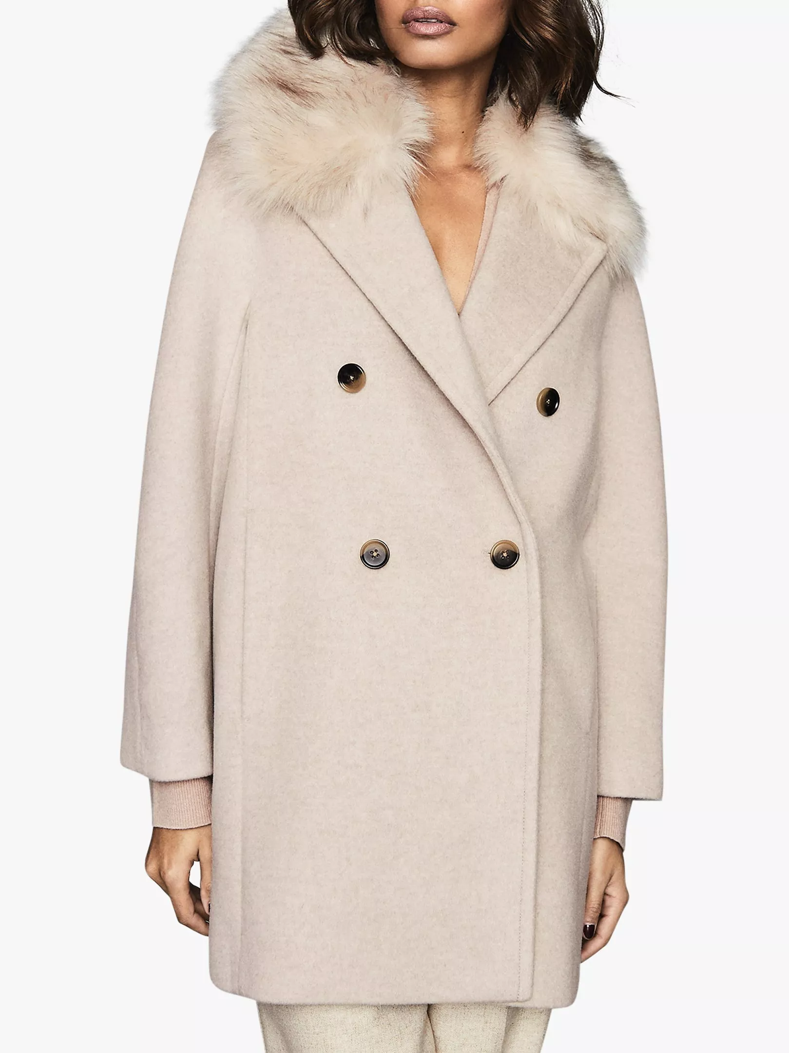 Reiss Lawson Faux Fur Shawl Collar Coat Oatmeal