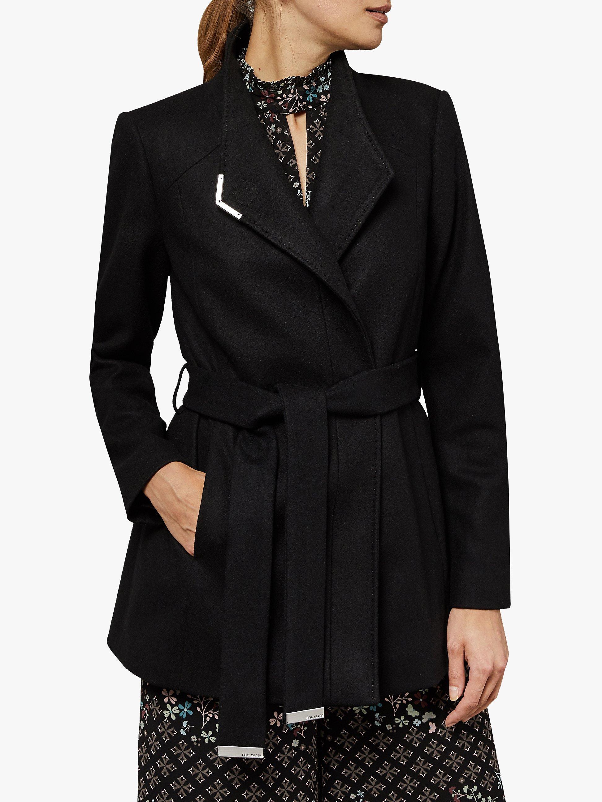 Ted Baker Drytaa Wool Short Belted Wrap Coat Black