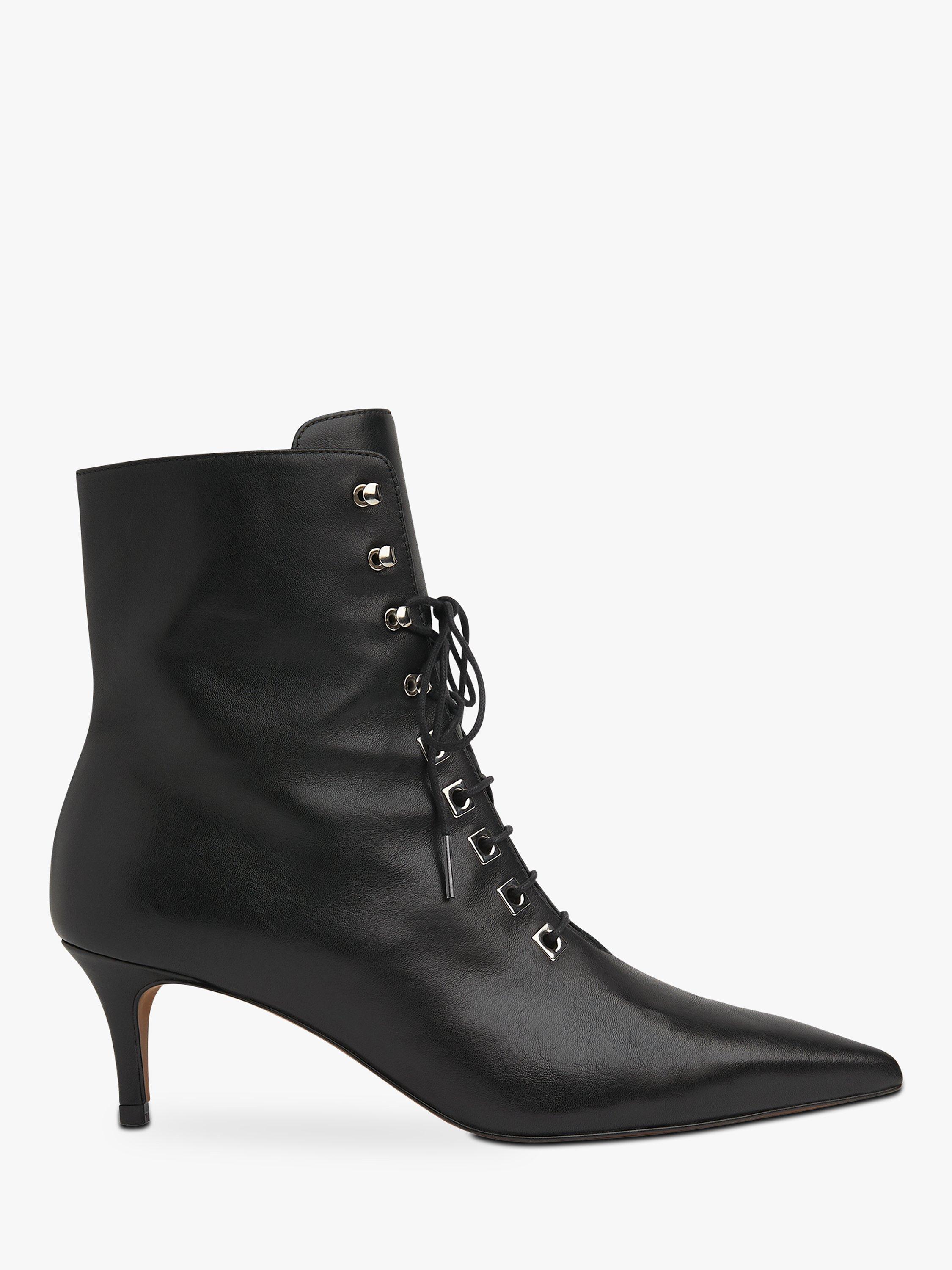 Whistles Celeste Kitten Heel Lace Up Ankle Boots, Black