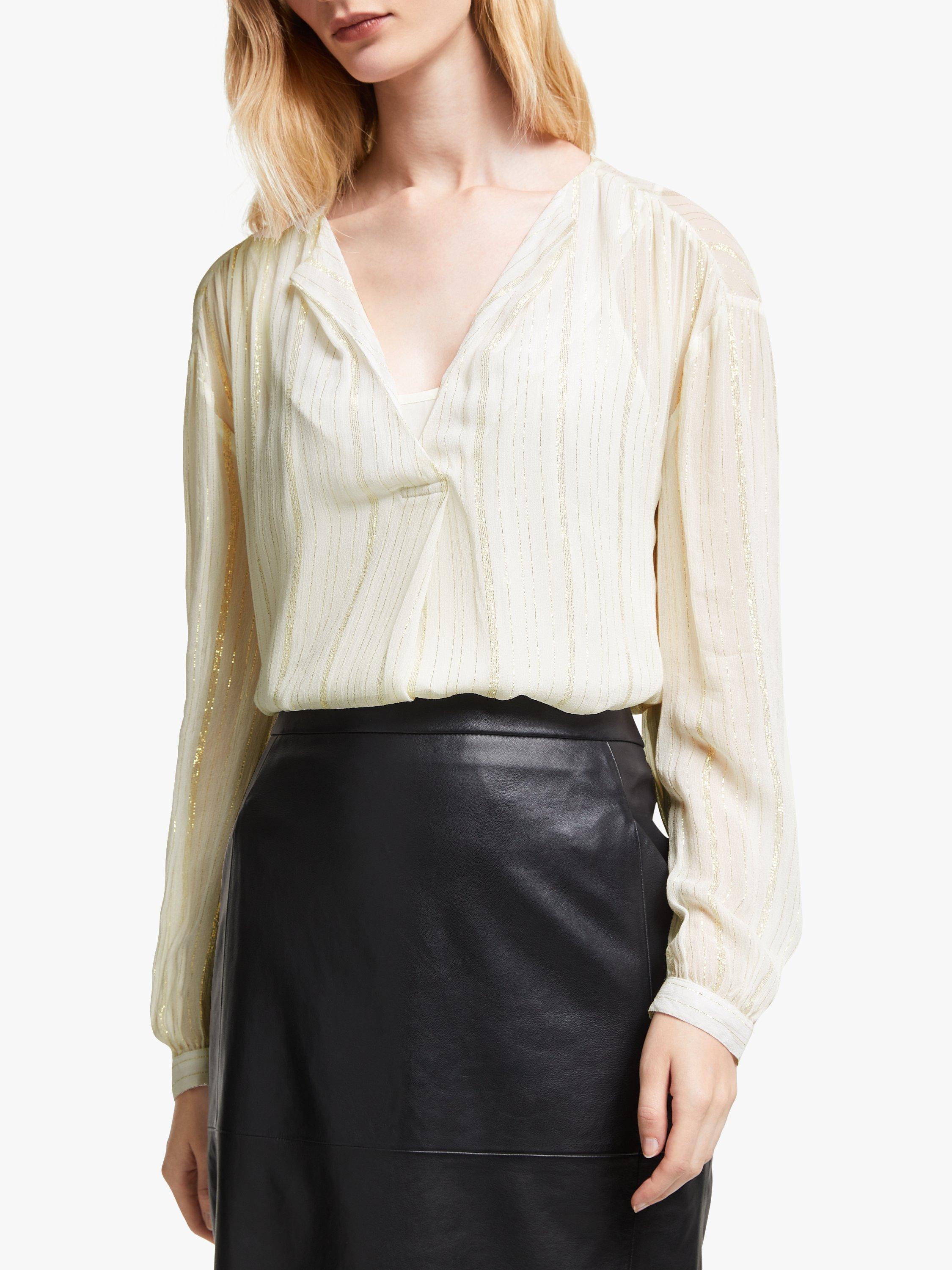 John Lewis & Partners Glitter Stripe Blouse, Ivory/Gold
