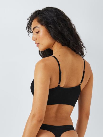 John Lewis ANYDAY Paige Non Wired Ribbed Crop Top Bra - view 2, Black
