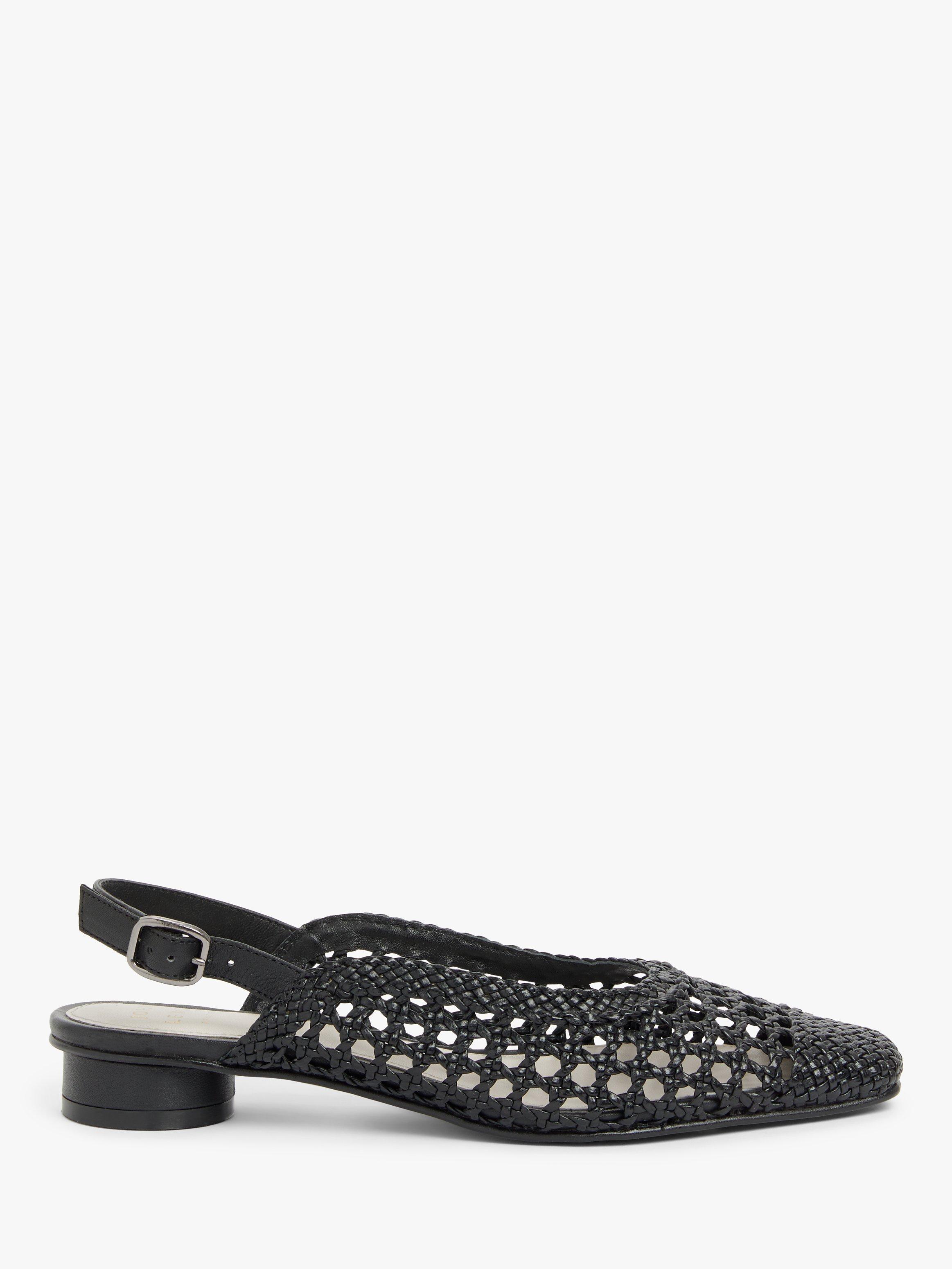 John Lewis & Partners Crochet Leather Slingback Pumps, Black, 6