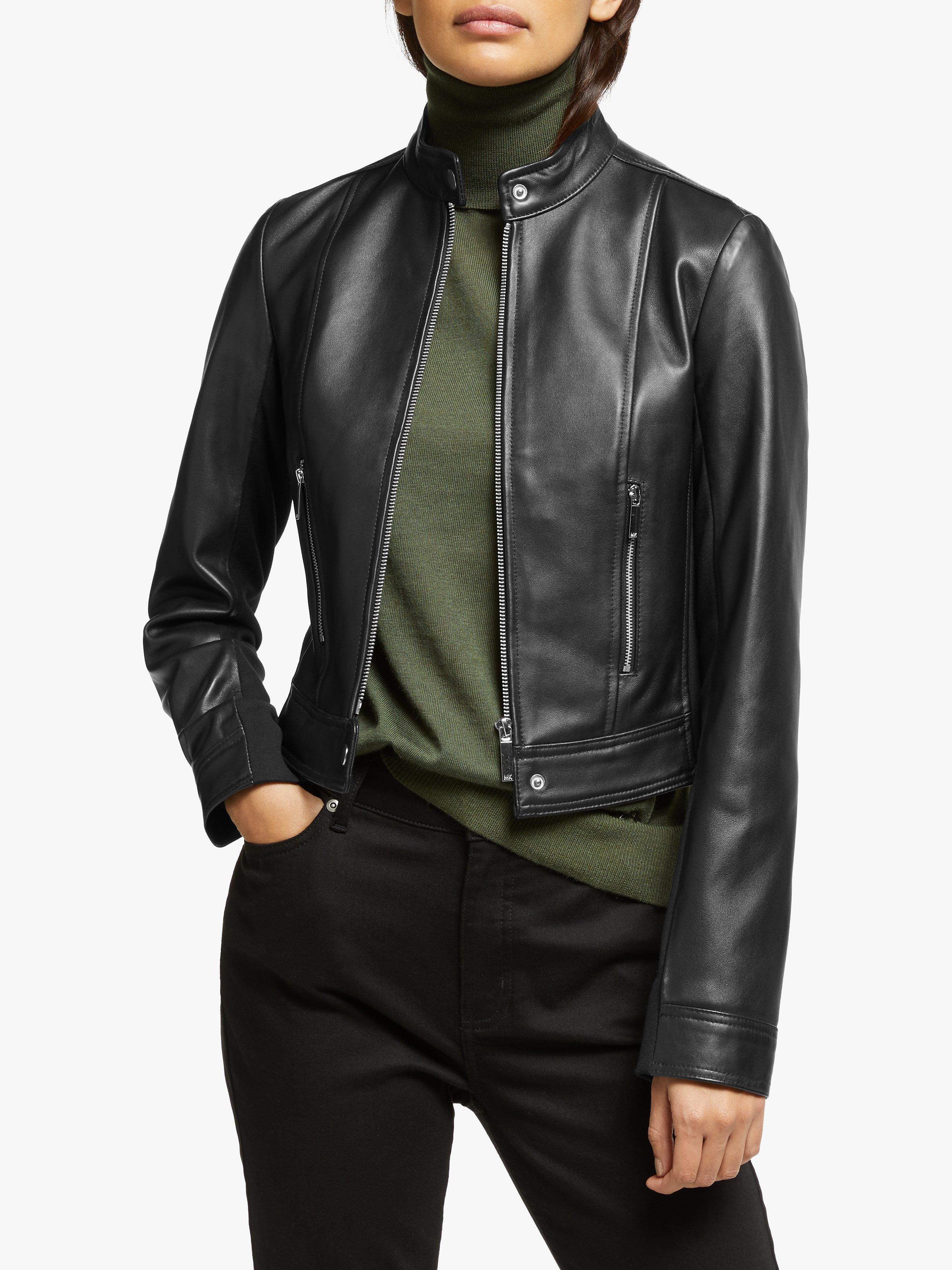 Black michael kors leather jacket online