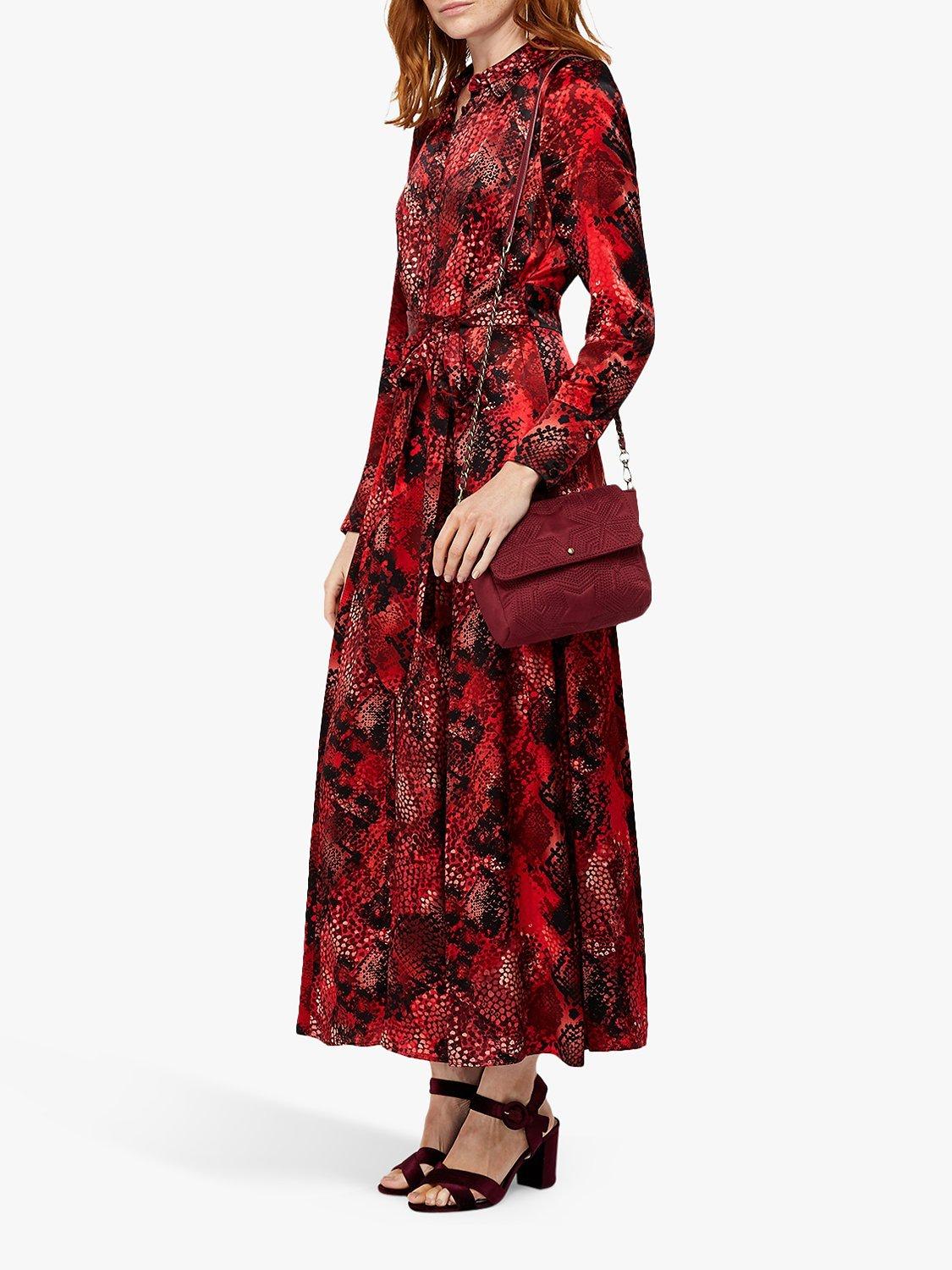 Monsoon Synthia Snake Print Shirt Dress, Red
