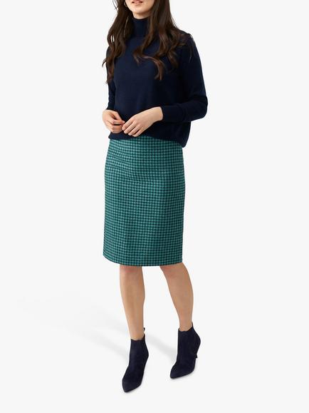 Pure Collection Wool Pencil Skirt, Green Dogtooth, Green Dogtooth