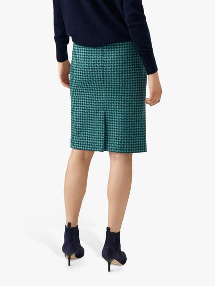 Pure Collection Wool Pencil Skirt, Green Dogtooth - view 2, Green Dogtooth