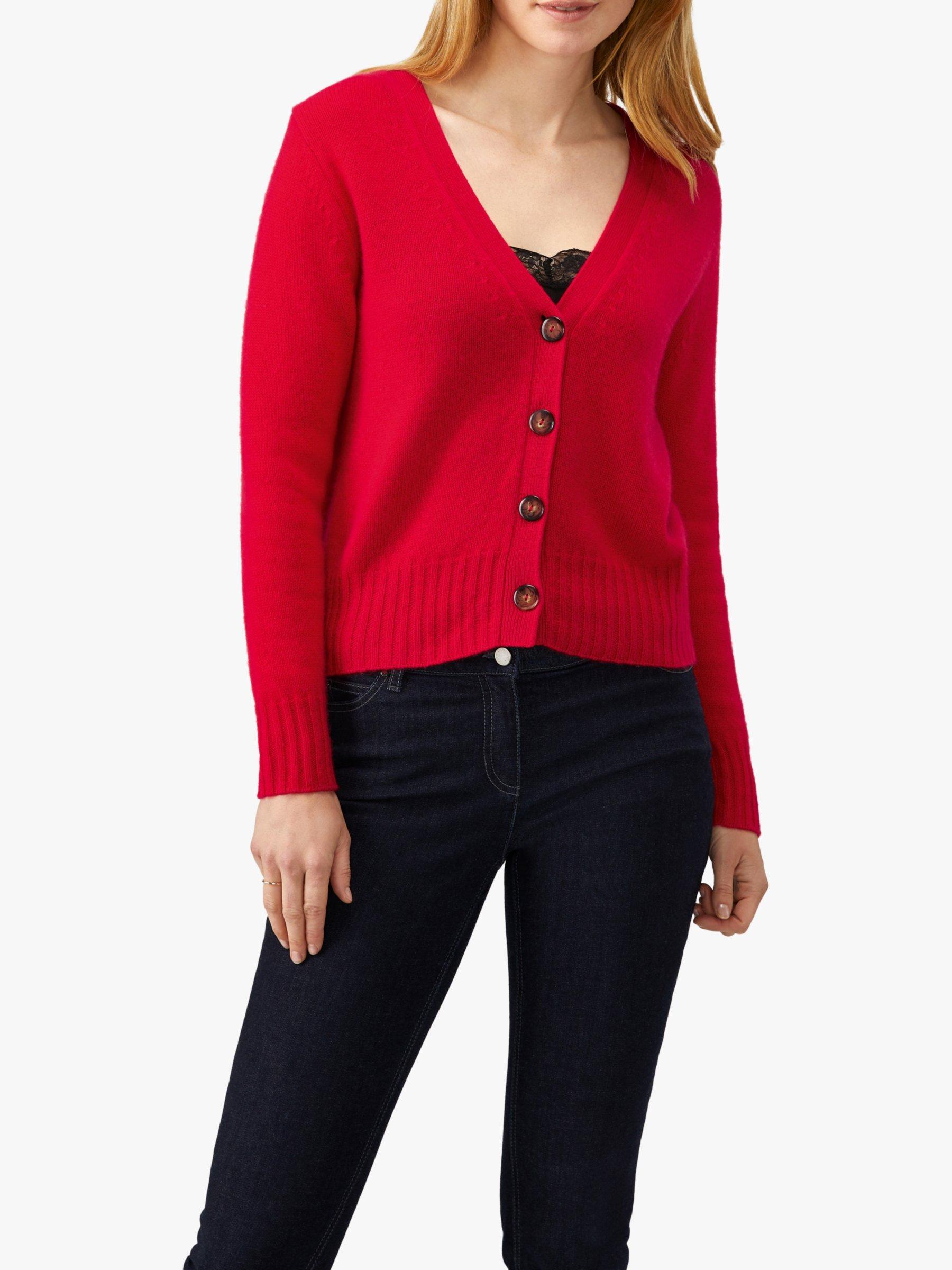 Pure Collection Chunky V Neck Cashmere Cardigan Pillarbox Red