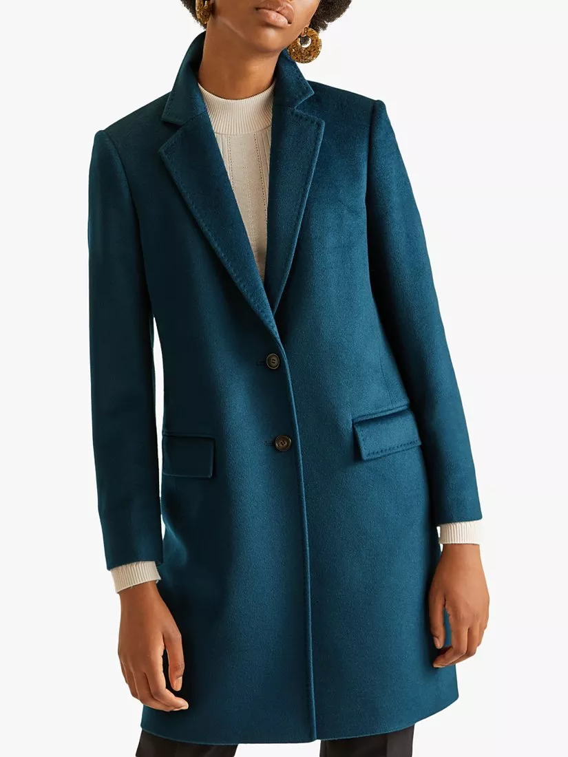 Jigsaw Single Breasted City Coat Petrol Blue