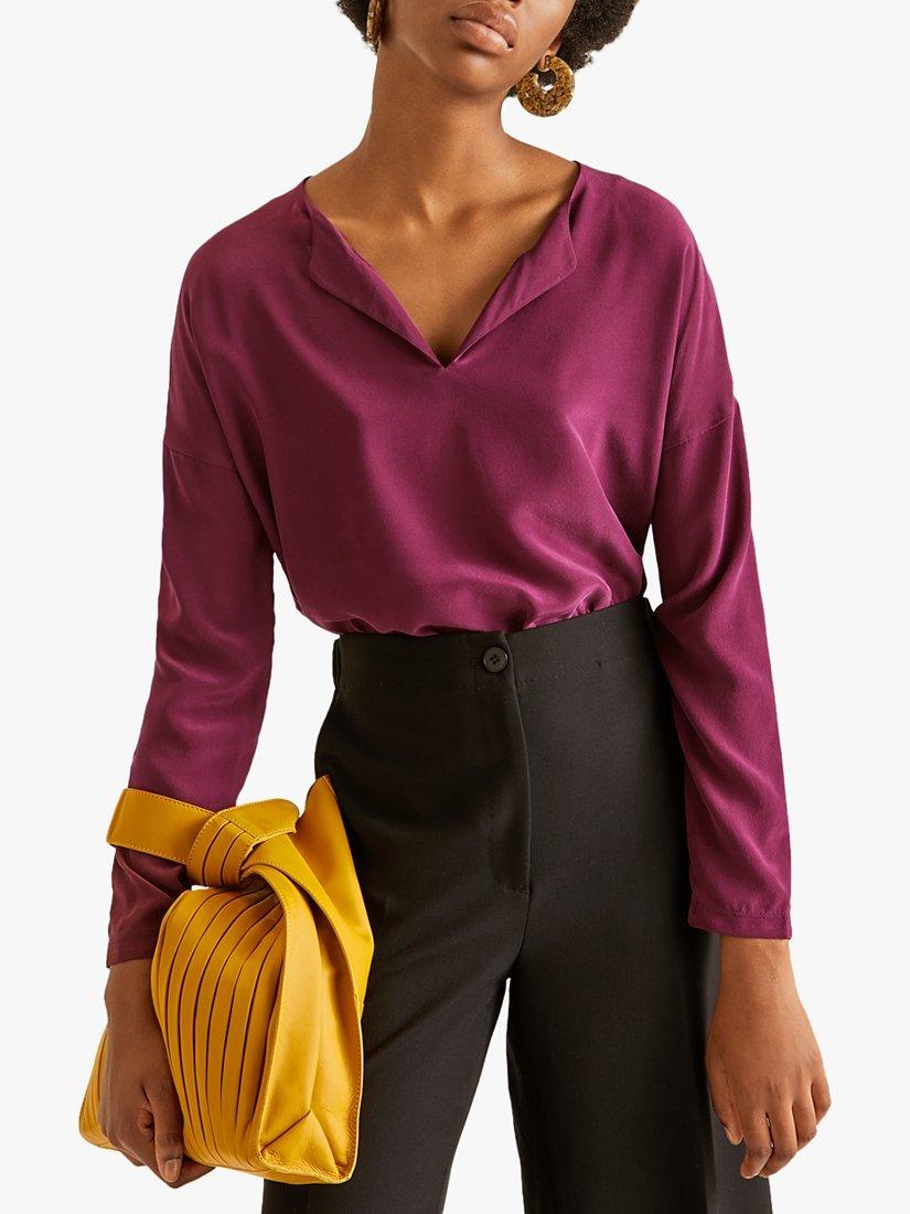 Jigsaw Silk Front Blouse, Plum Rose
