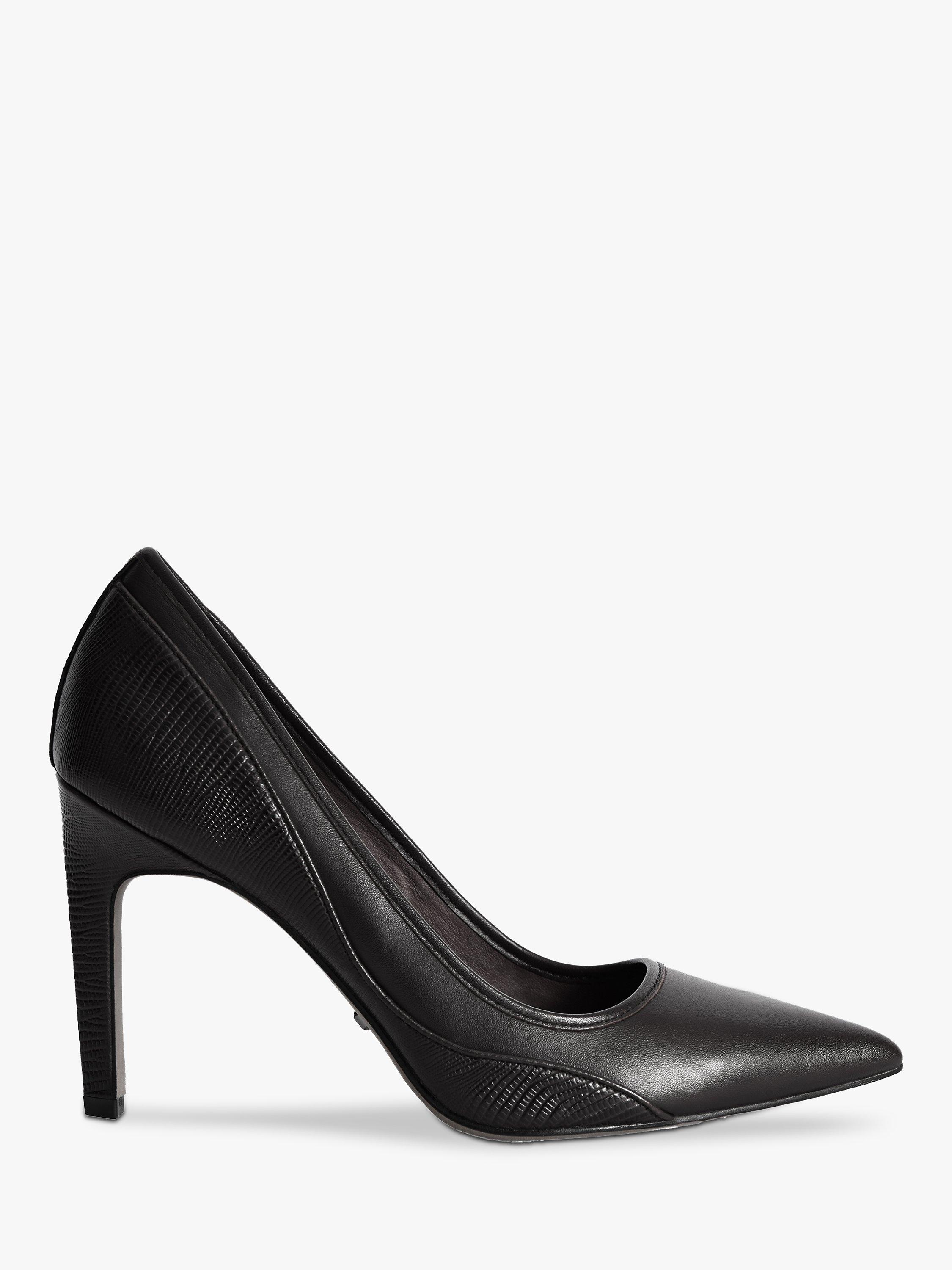 Reiss Maddy Snake Detail Leather Court Shoes, Black