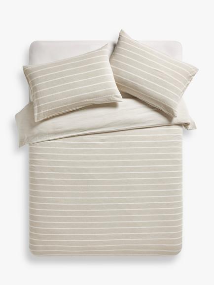 John Lewis Pyjama Stripe Pure Cotton Weave Duvet Cover Set, Natural