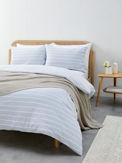 John Lewis Pyjama Stripe Duvet Cover Set - view 2, Light Blue