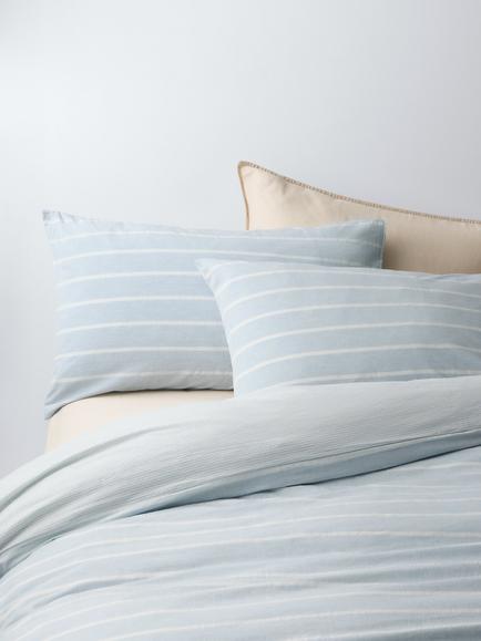 John Lewis Pyjama Stripe Pure Cotton Weave Duvet Cover Set, Light Blue